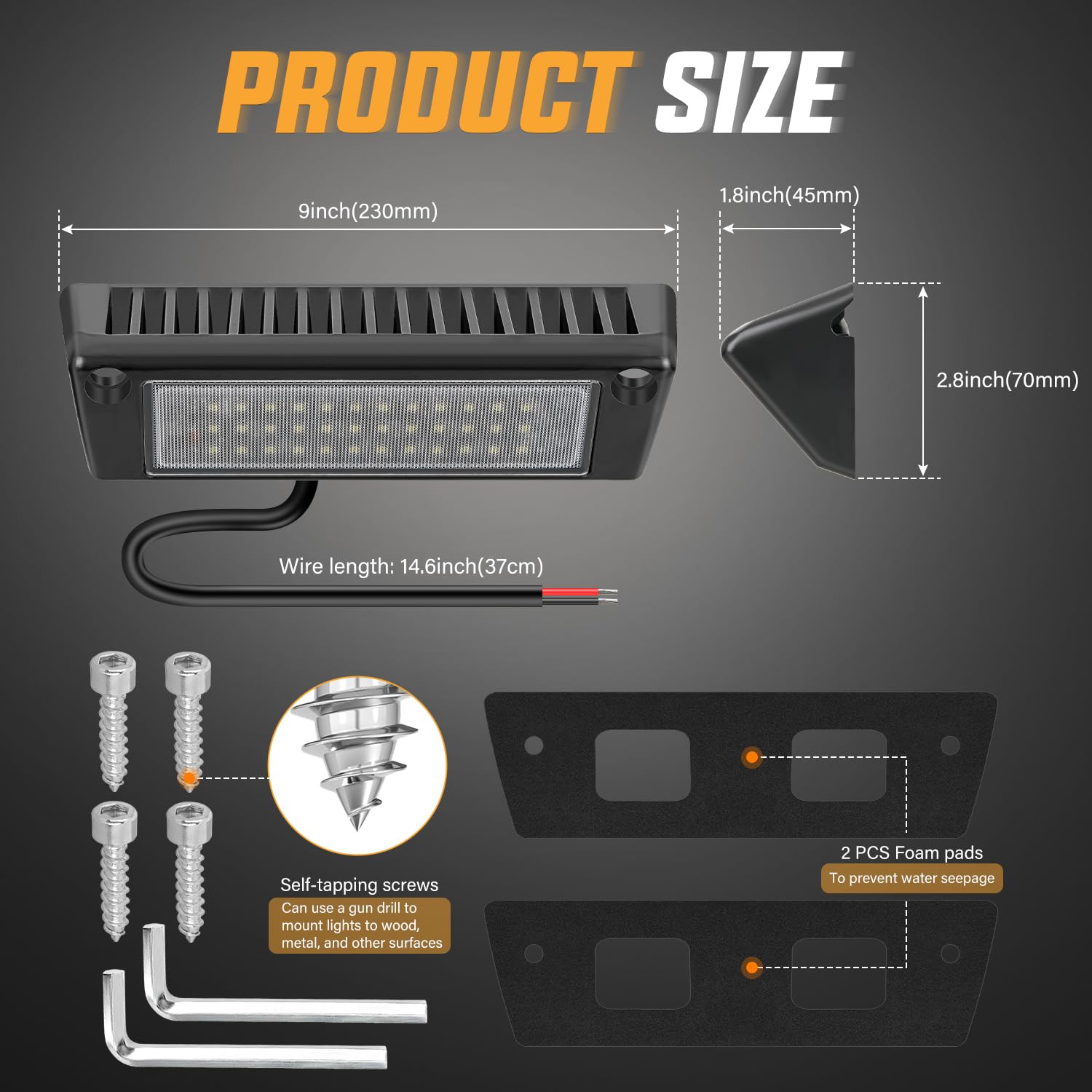 Nilight RV Exterior Light 9 Inch LED Porch Lights, Black Aluminum Housing, Model RV-705BW, White Light, 12V/24V for RVs and Trailers