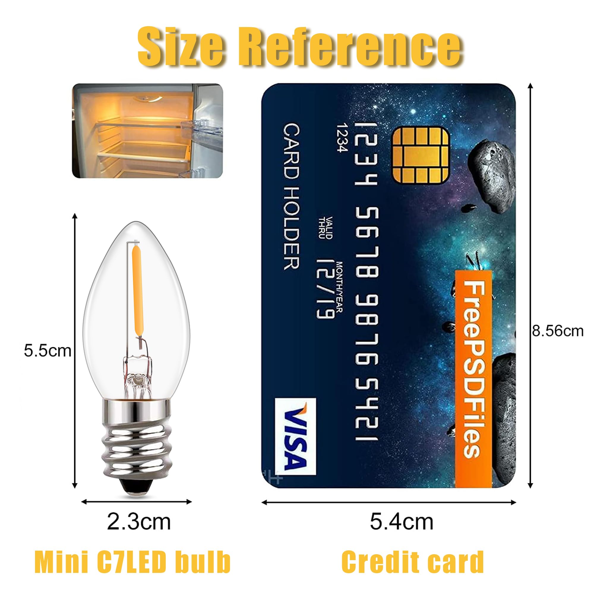 C7 Led Bulbs,0.5 Watts Filament Night Light Bulb Edison Style Sign Light E12 Candelabra Base Lamp Clear Glass 4W 5W 6W 7 Watts E
