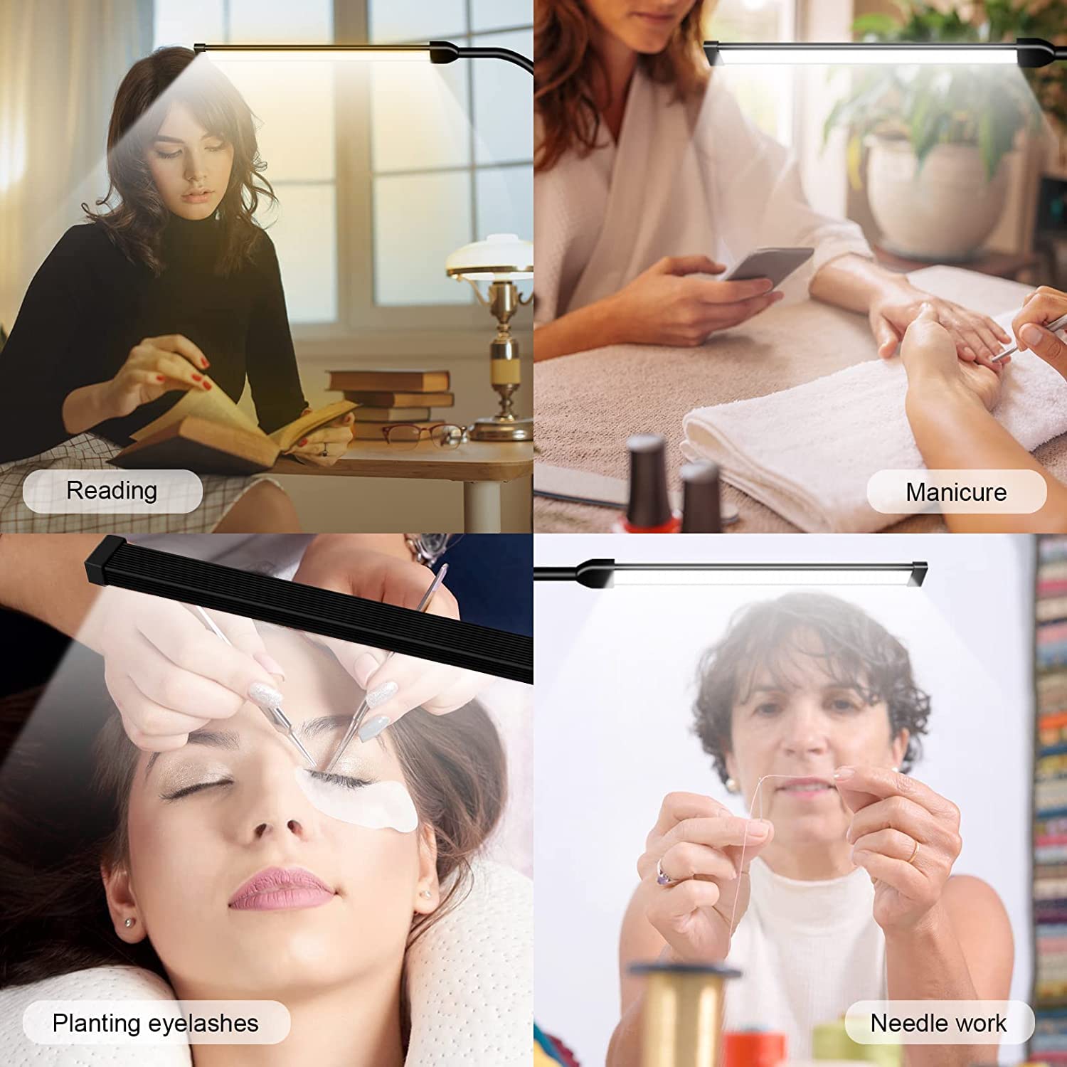 JCOTTON Bright LED Floor Lamp - Adjustable Gooseneck Eyelash Light for Makeup, Spa & Reading - Black 01