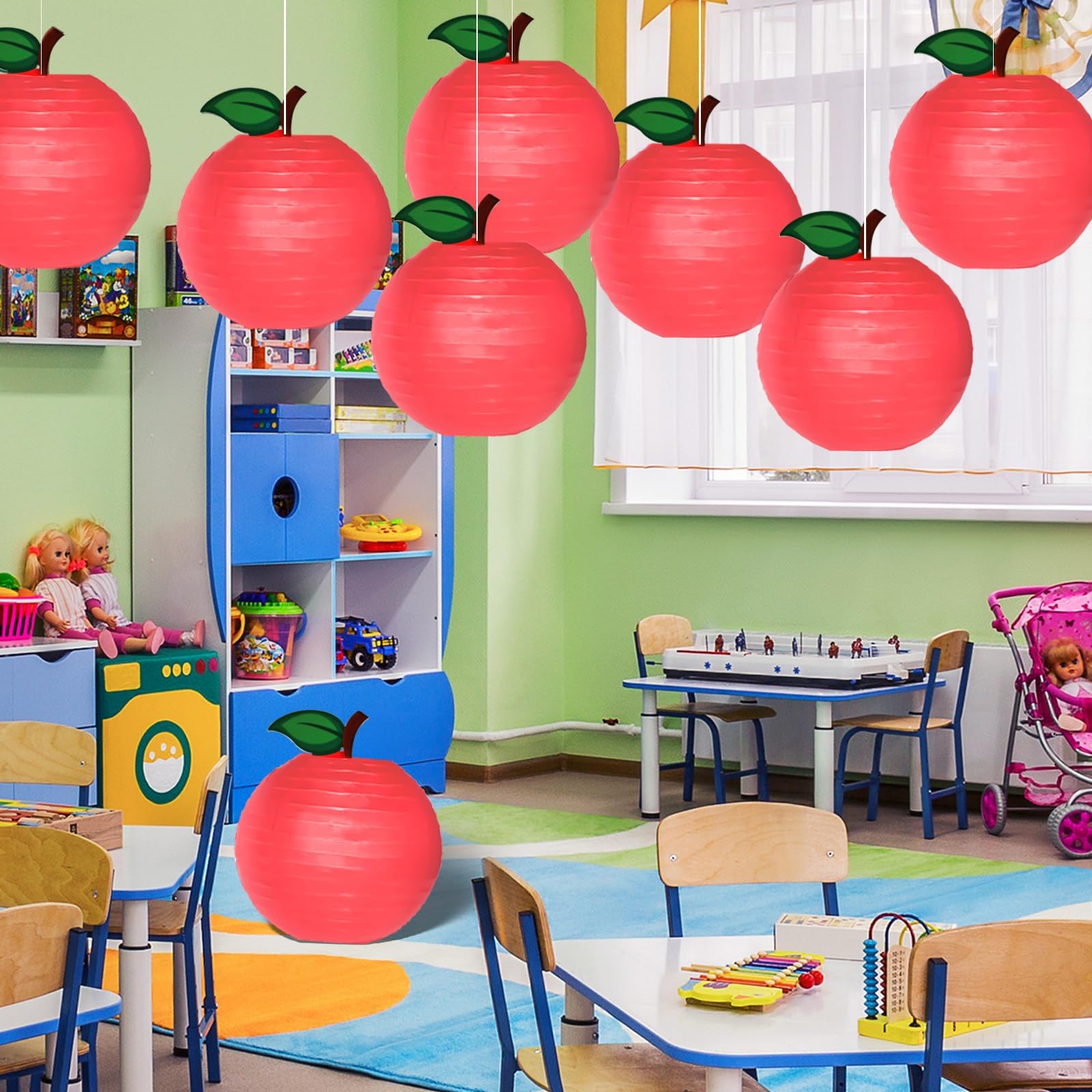 8 Pcs Classroom Decorations Red Apples Paper Lanterns Fruit Themed Party Decor Hanging Apples Decorations Back School Classroom Garden Room Baby Shower Party Decorations