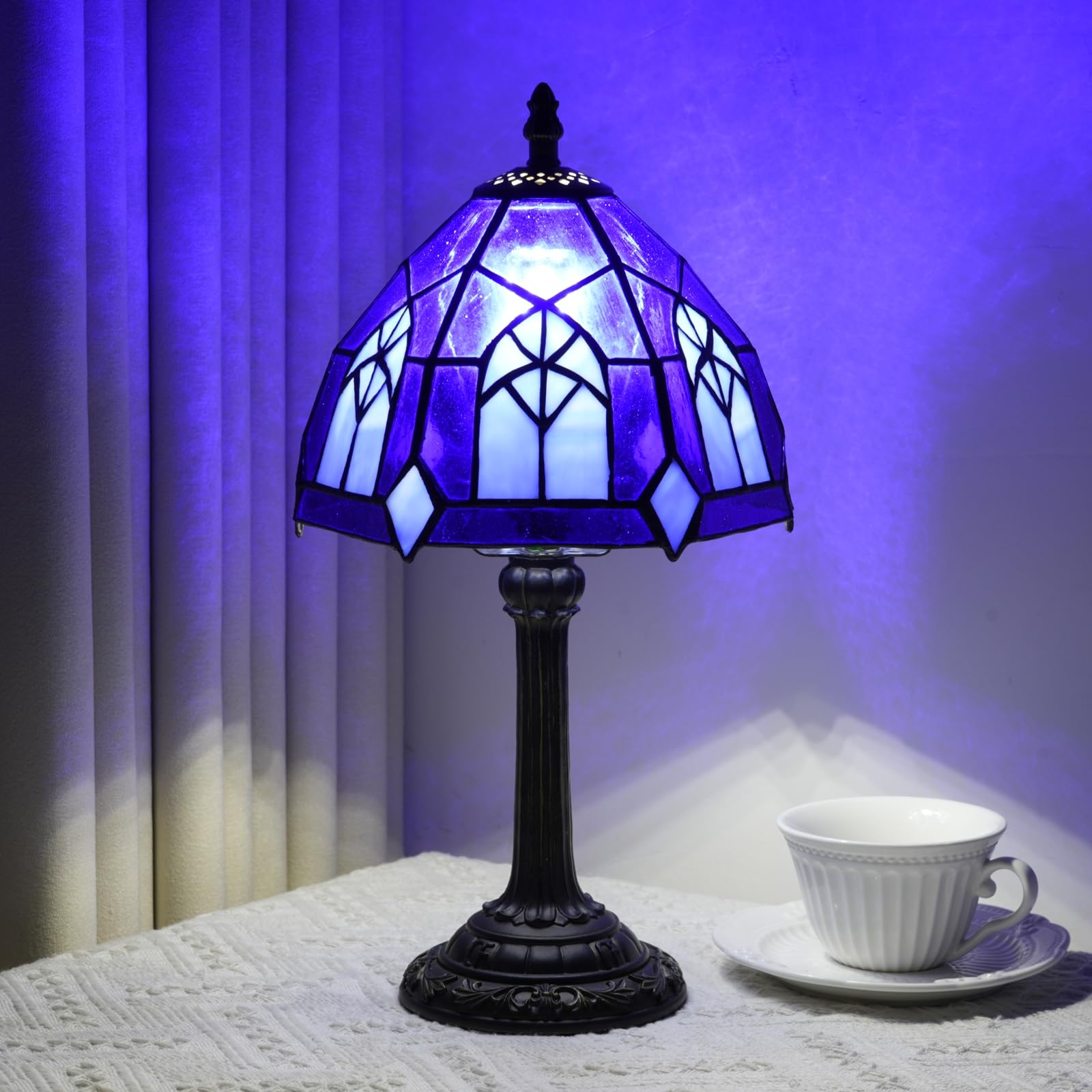 TIFLRIS Gothic Tiffany Style Stained Glass Table Lamp 8 Inch Small Vintage Accent Light for Halloween Witchy Home Decor Bedside 