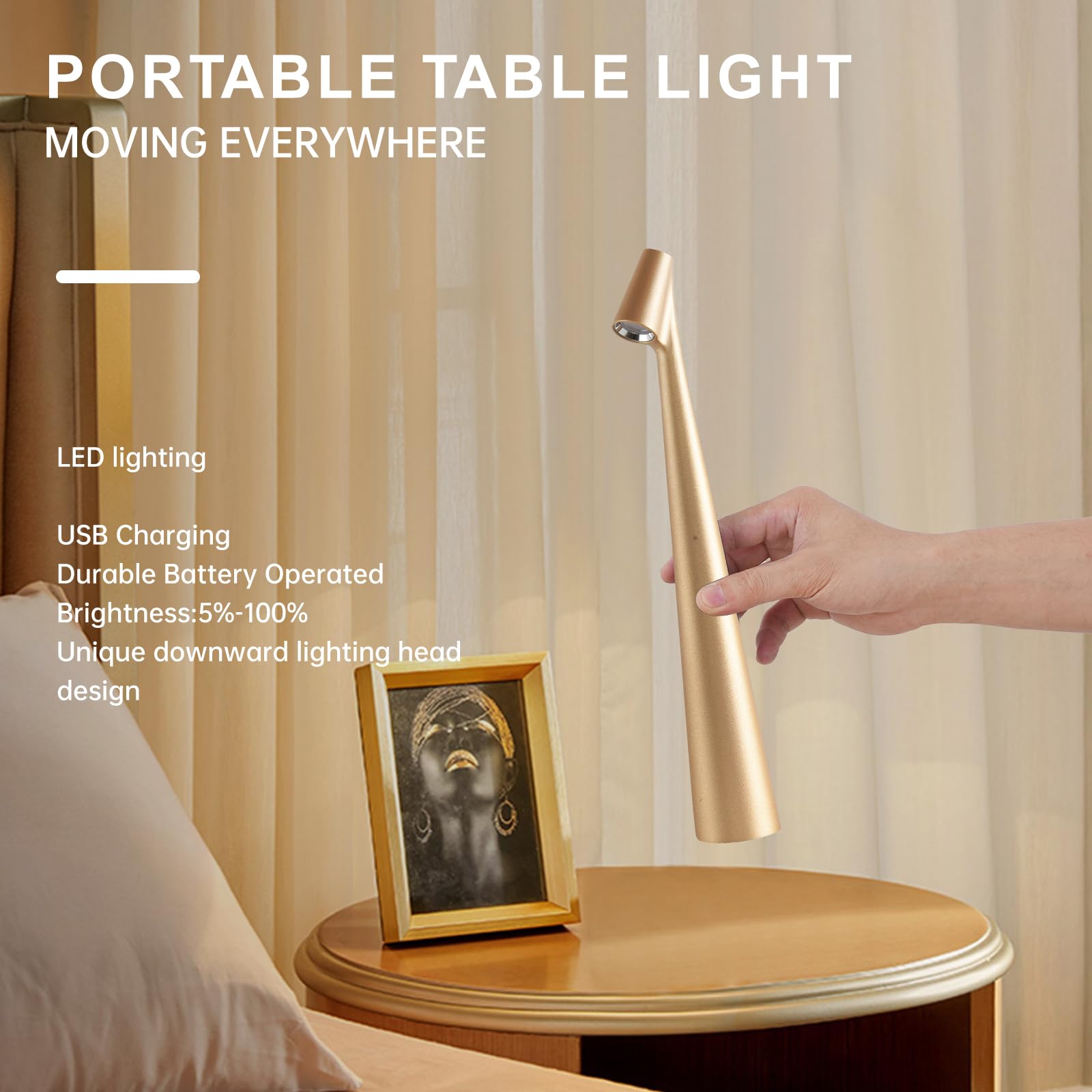 Hebangya Cordless Small Table Lamps,3 Levels Brightness Portable Desk Lamp,Rechargeable Battery Lights For Outdoor, Restaurant,