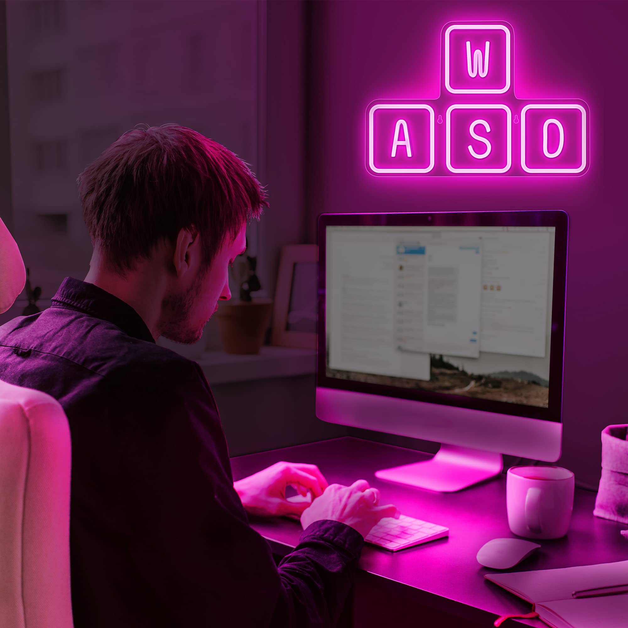 Lumoonosity WASD Neon Sign - USB Powered LED Light - Extra Large - WASD Pink - Model NS-WASD PINK - Wall & Game Room Decor