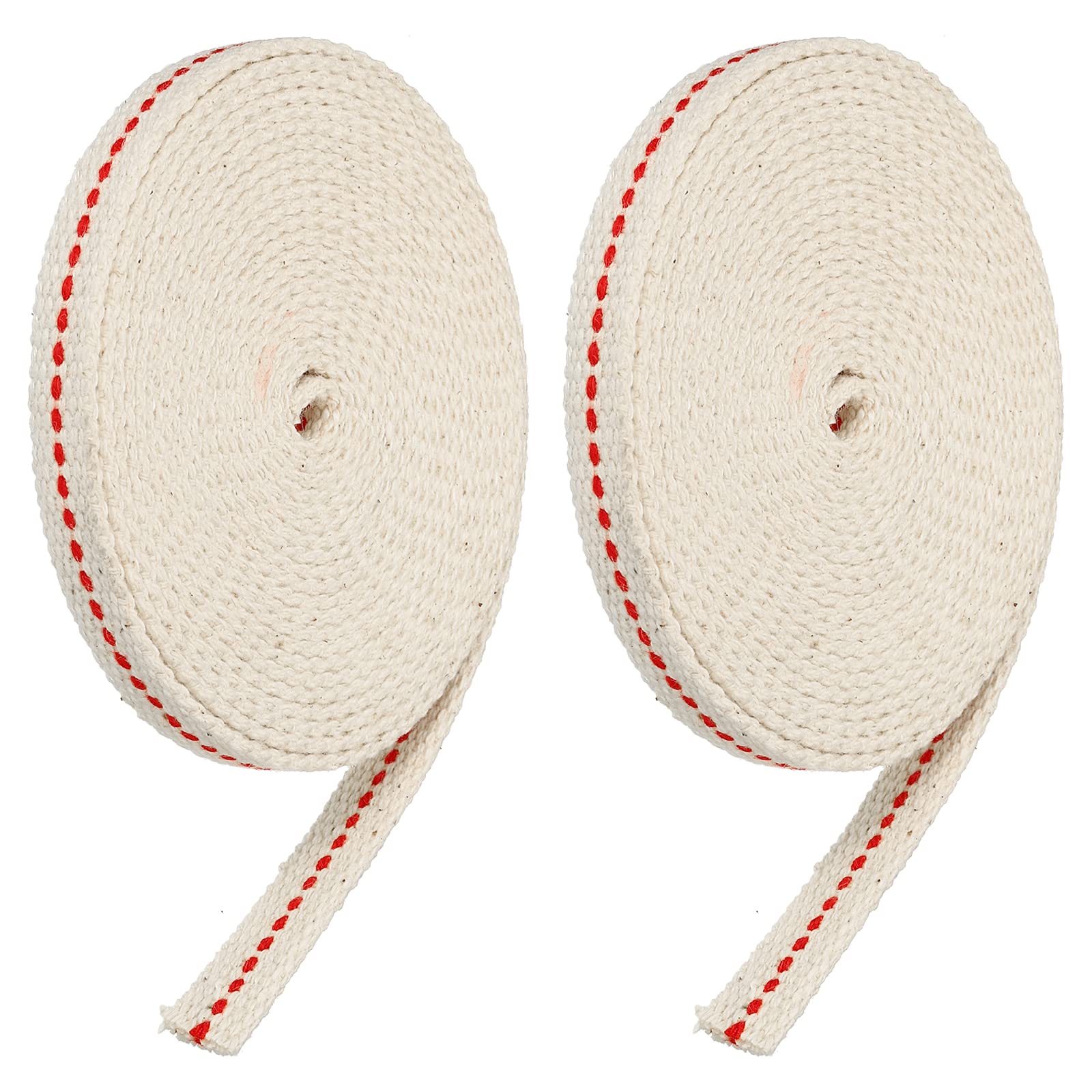 MECCANIXITY Oil Lamp Wick, 0.35 Inch Flat Wide, 10 Ft Cotton with Red Stitch, Model mea220517ee0484