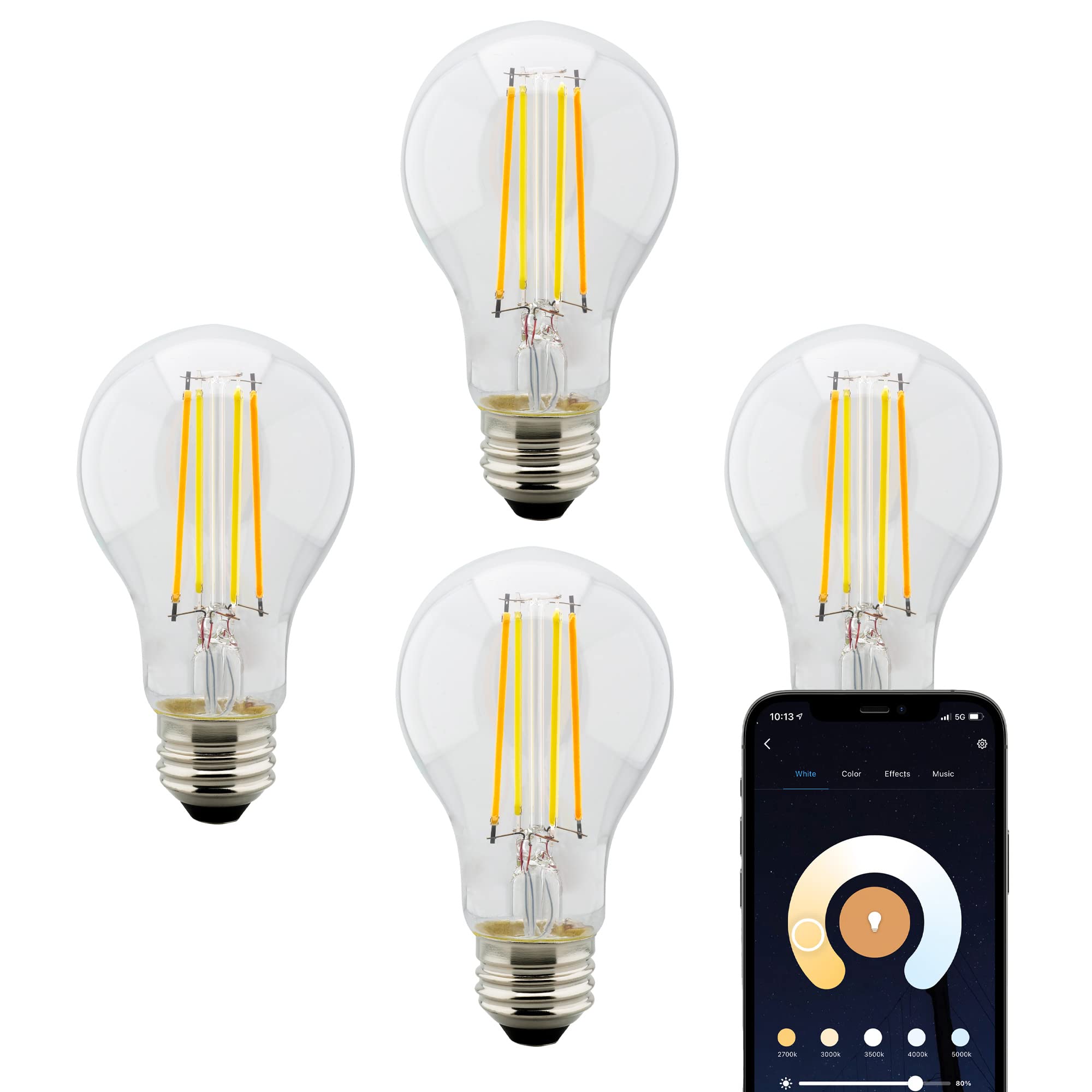 Satco S11250/04 Starfish Tunable White WiFi Smart LED Light Bulb, Works with Siri, Alexa, Google Assistant, SmartThings, Clear, 