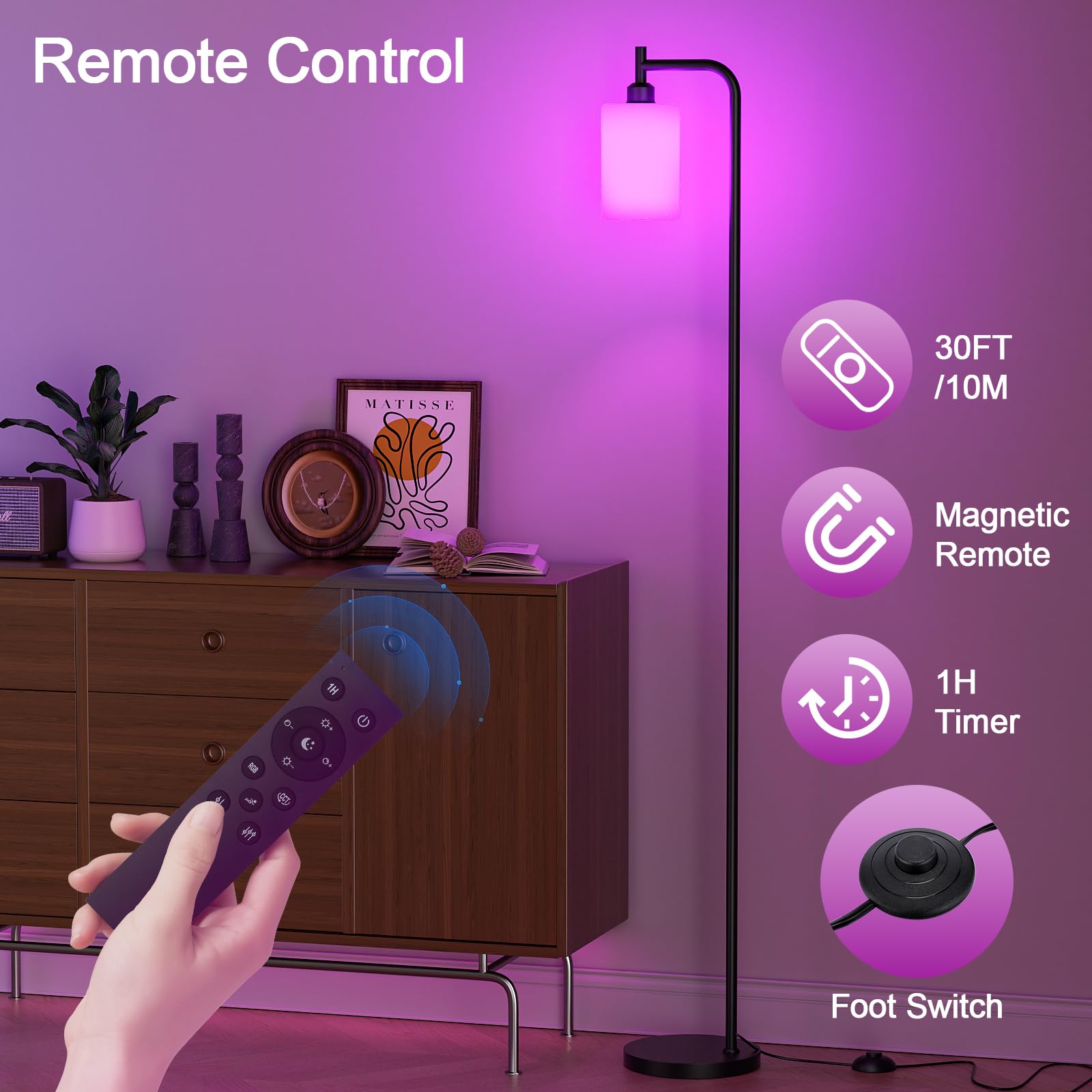 Ziisee Rgb Floor Lamps For Living Room, Dimmable Industrial Standing Lamp With Remote Control For Bedroom Office Corner, 3 Color