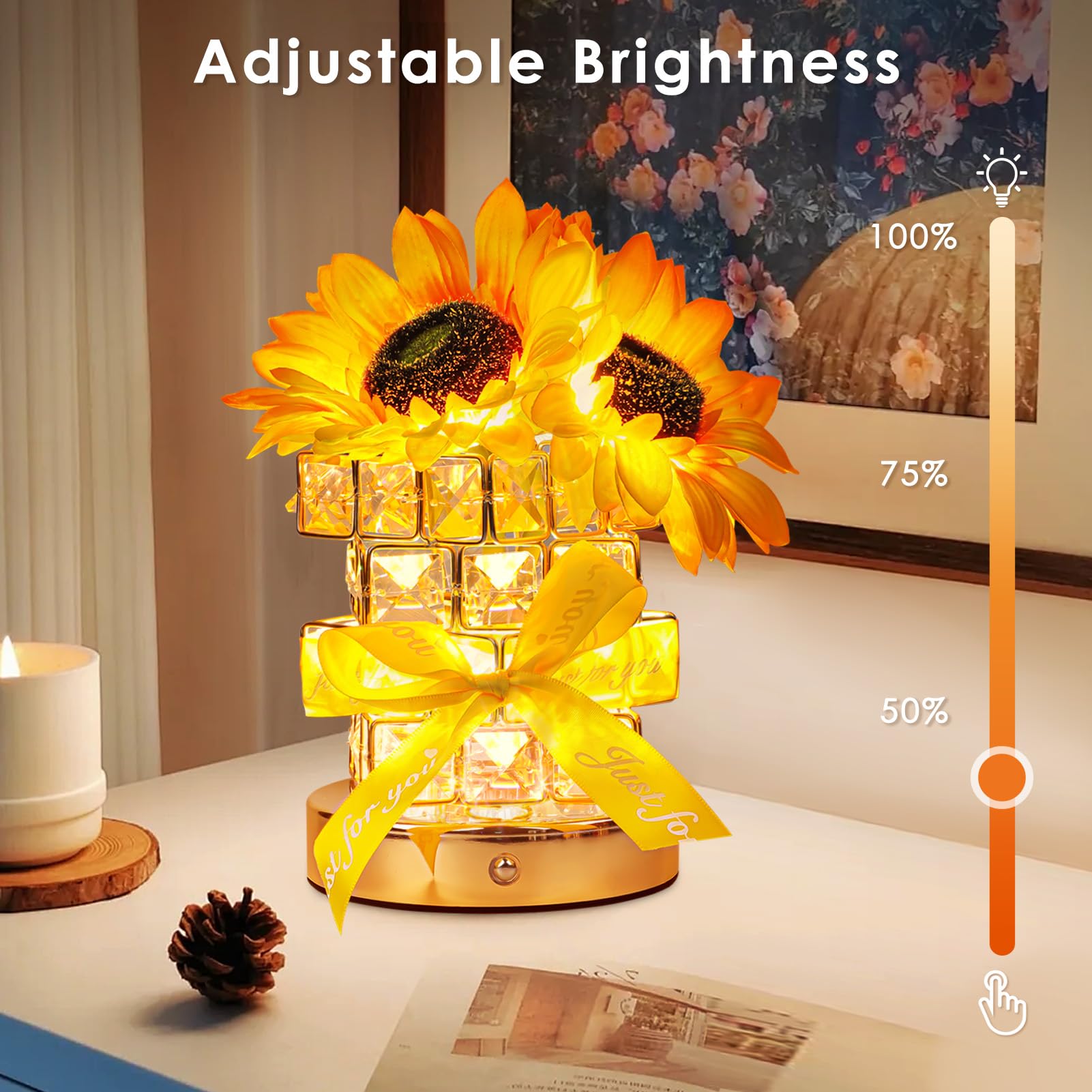 Sunflower Flower Table Lamp Gifts: Mothers Day Birthday Gifts For Women Mom Grandma Sister  Rechargeable Battery Powered Cordless Touch Small Crystal Night Light  Kitchen Bedroom Office Decor