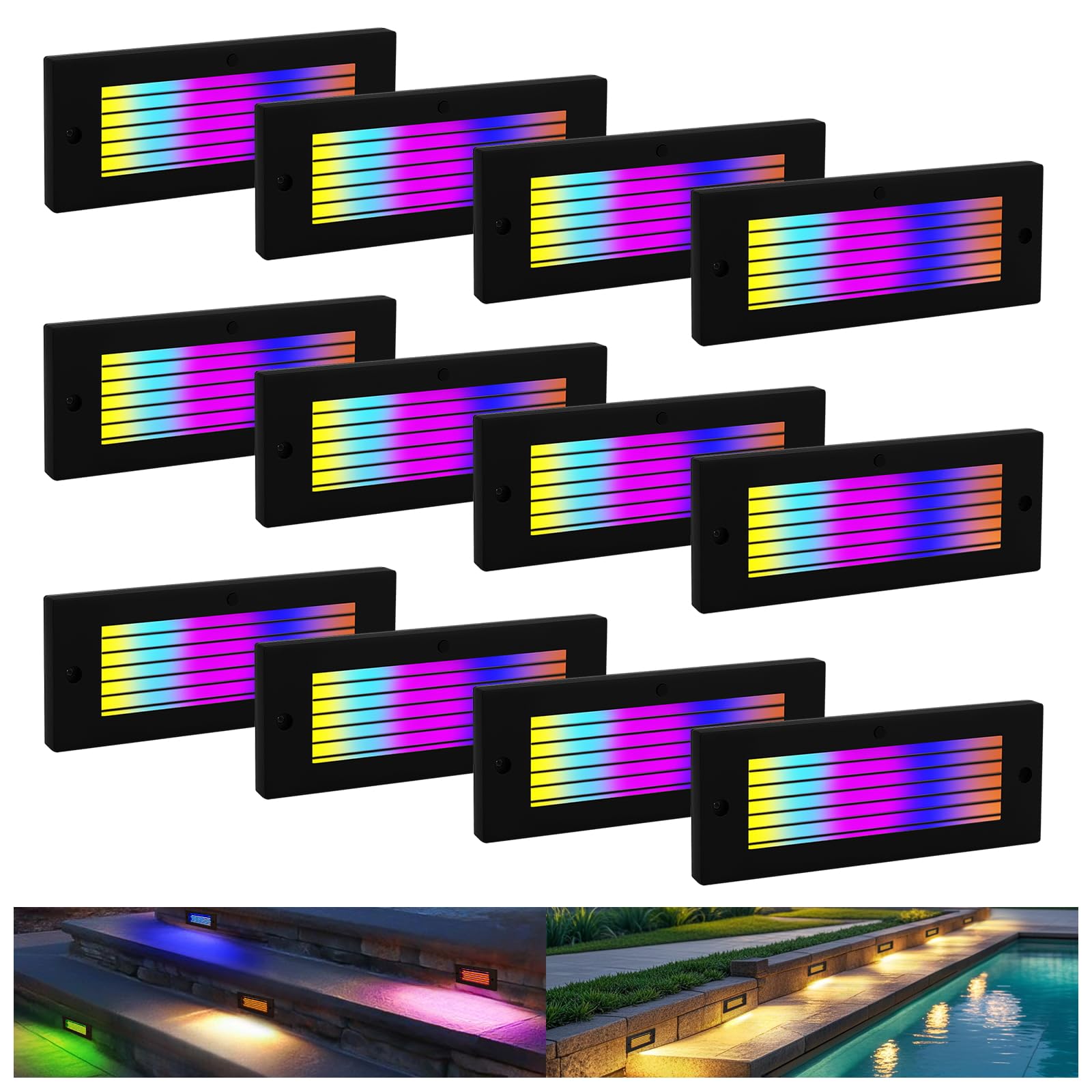 ZestPatio Outdoor Stair Lights, 5W 8.7 12V LED RGB Color Changing Low Voltage Under Deck Stair Lights Wired for Step Deck Fence 