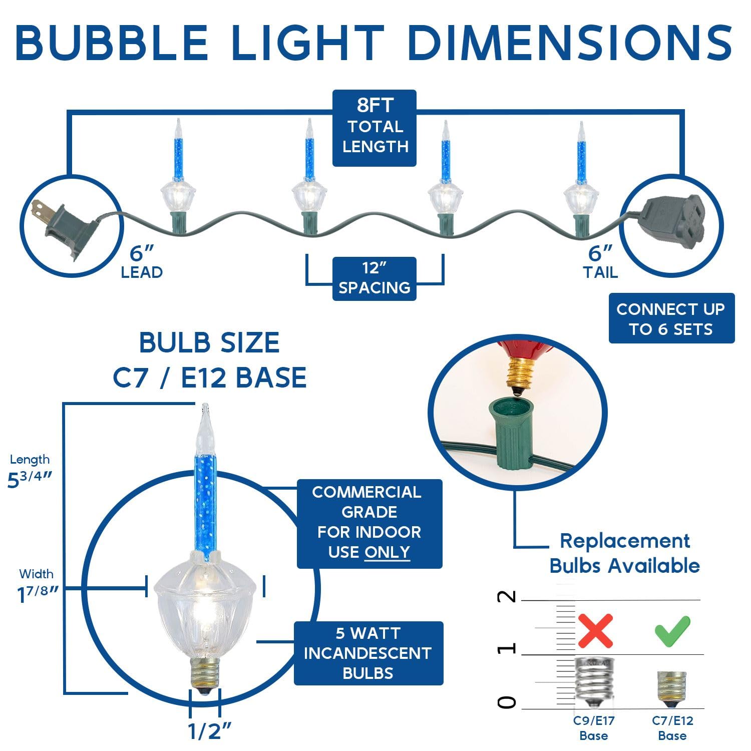 Novelty Lights 8 Light Traditional Christmas Bubble Light Set Christmas Bubble Lights, Christmas Tree Lights, Vintage Bubble Str