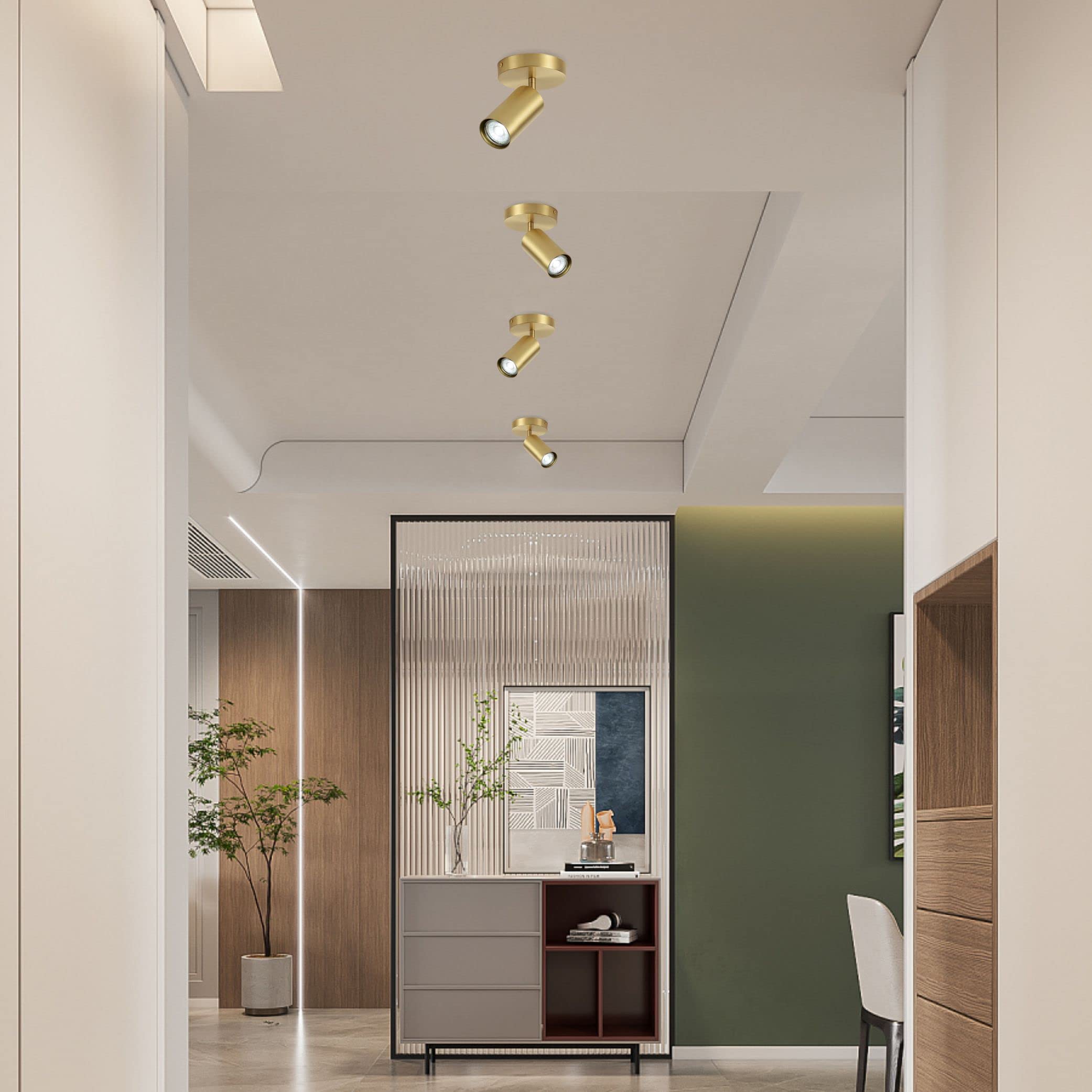 KCO Modern LED Track Lighting Fixture, Brushed Gold, Single Light, Model W1068, Metal, Indoor Ceiling Spotlight