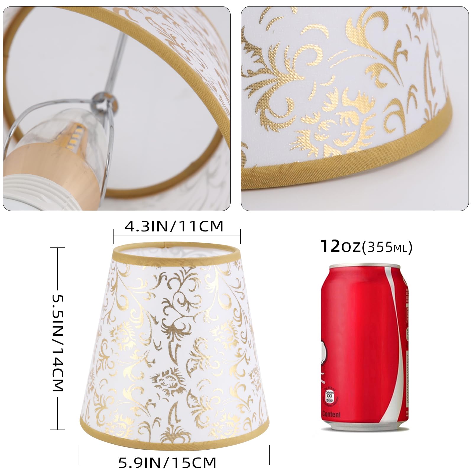 YISUN Crystal Chandelier Shades Mini Lamp Shade Set of 6 Gold Pattern Fabric Iron PVC