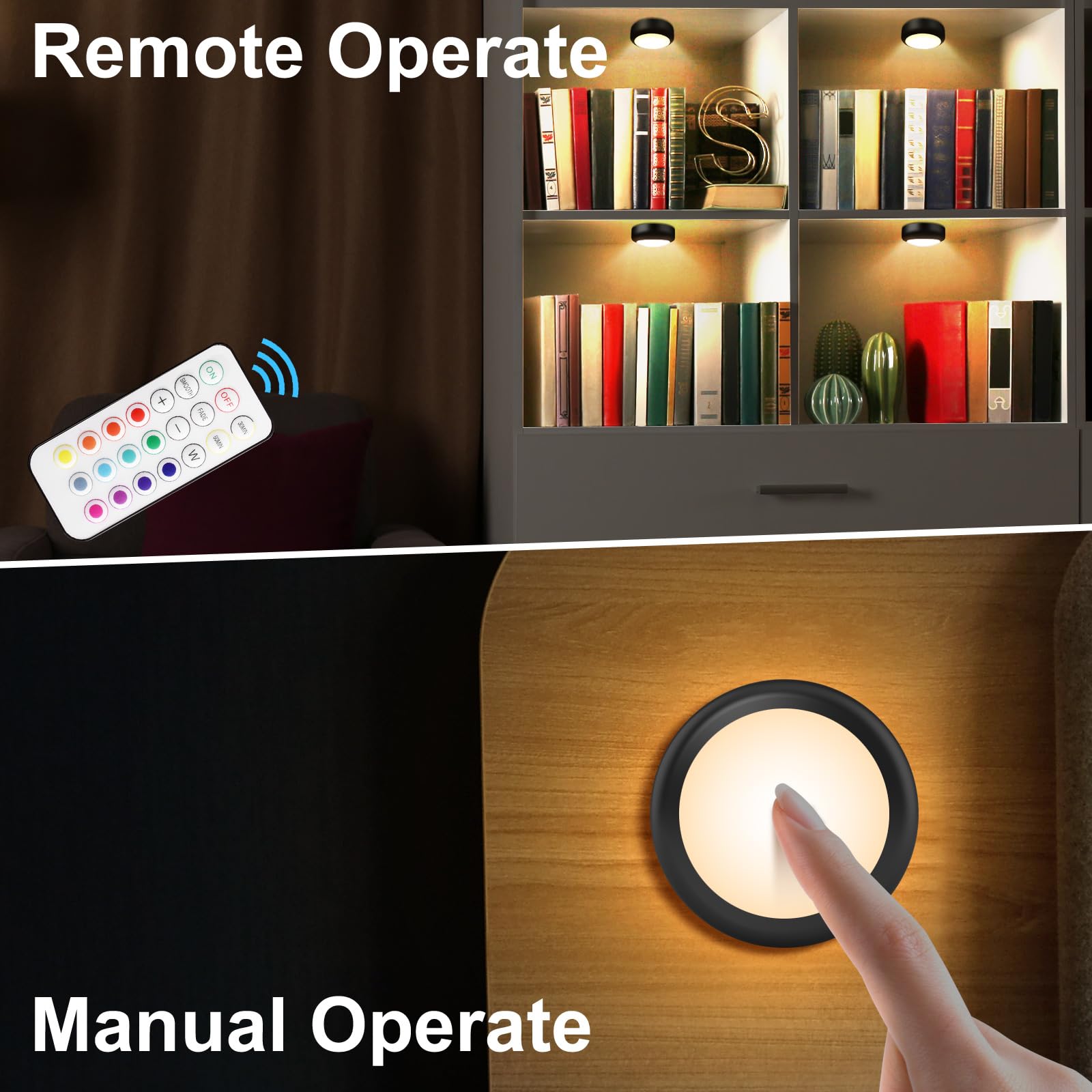 Alivation Led Puck Lights With Remote Control - Battery Operated Under Cabinet Lights (Black)