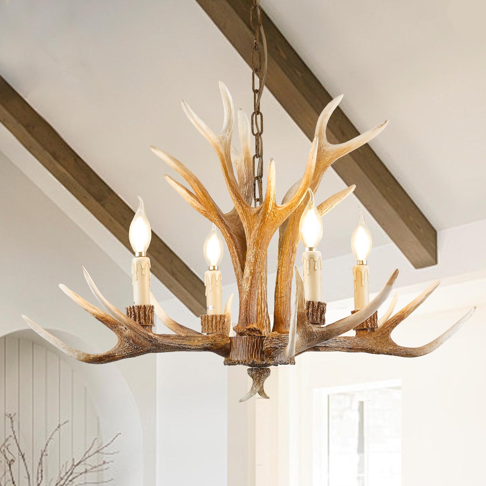 Fayelight Antler Chandelier Lighting,Small Deer Rustic Farmhouse Chandelier Light Fixtures for Dining Room Living Room Kitchen I