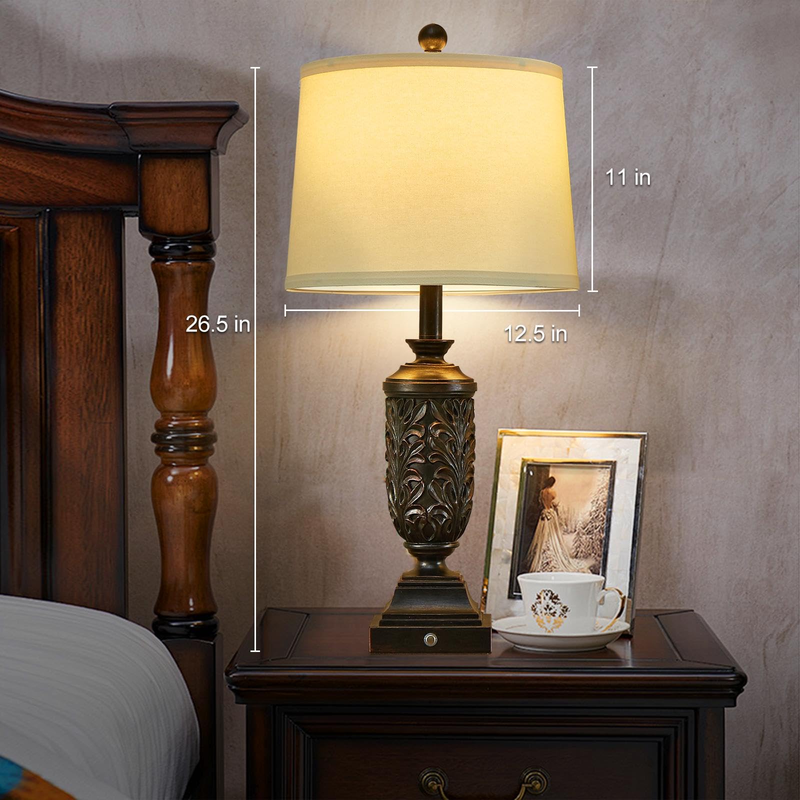 SAIWEYA 26.5in Farmhouse Table Lamp Set of 2, 3-Way Dimmable, Black, Resin, Model TM-T05