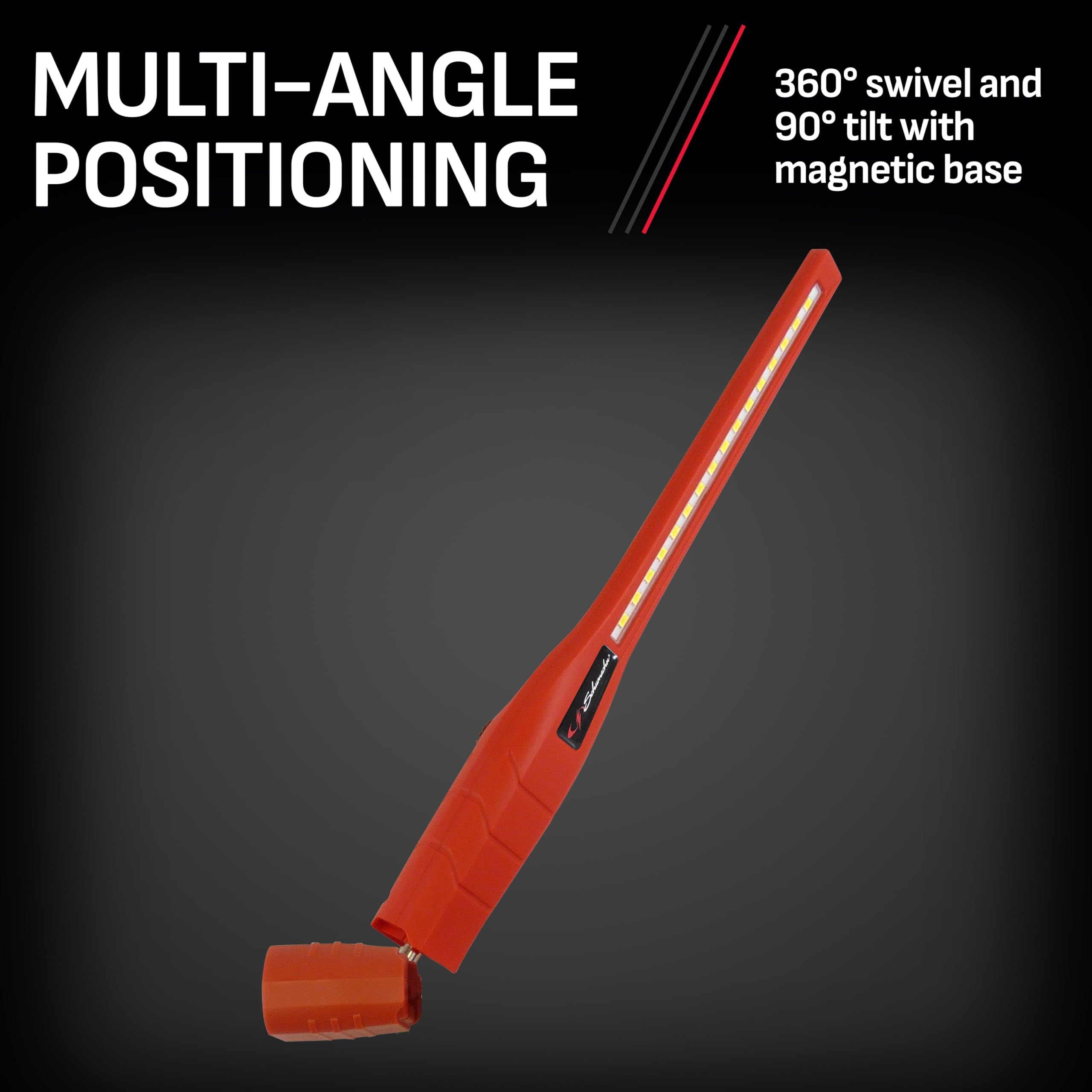 Schumacher Slim 360 Degree Rechargeable Work Light, Red – Features Ultra-Bright Directional Lighting, 360-Degree Swivel And Tilt, And Dimmer