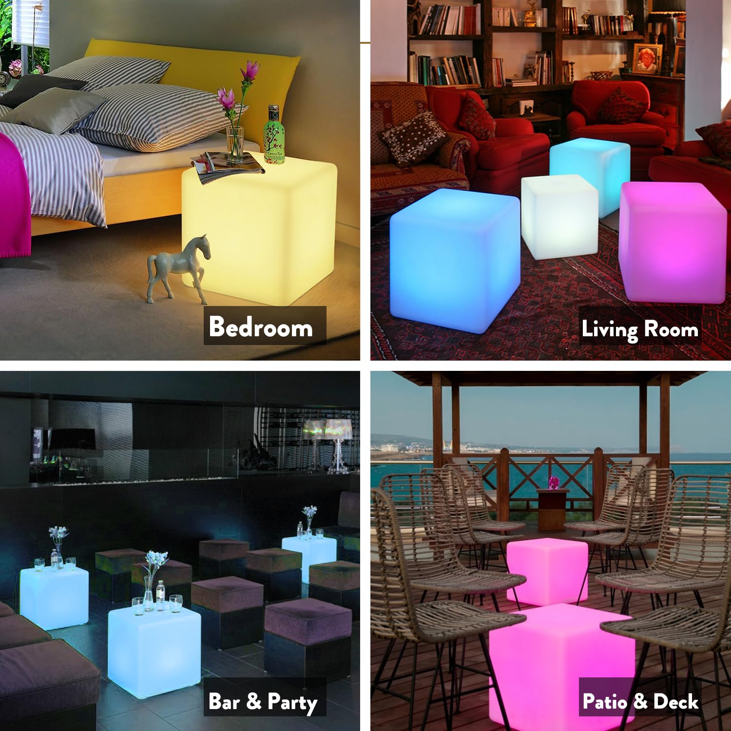 Mr.Go LED Cube Chair Light - 16-inch Rechargeable Waterproof Color Changing Seat, 16 RGB Colors, Model CQ-C105, Polyethylene