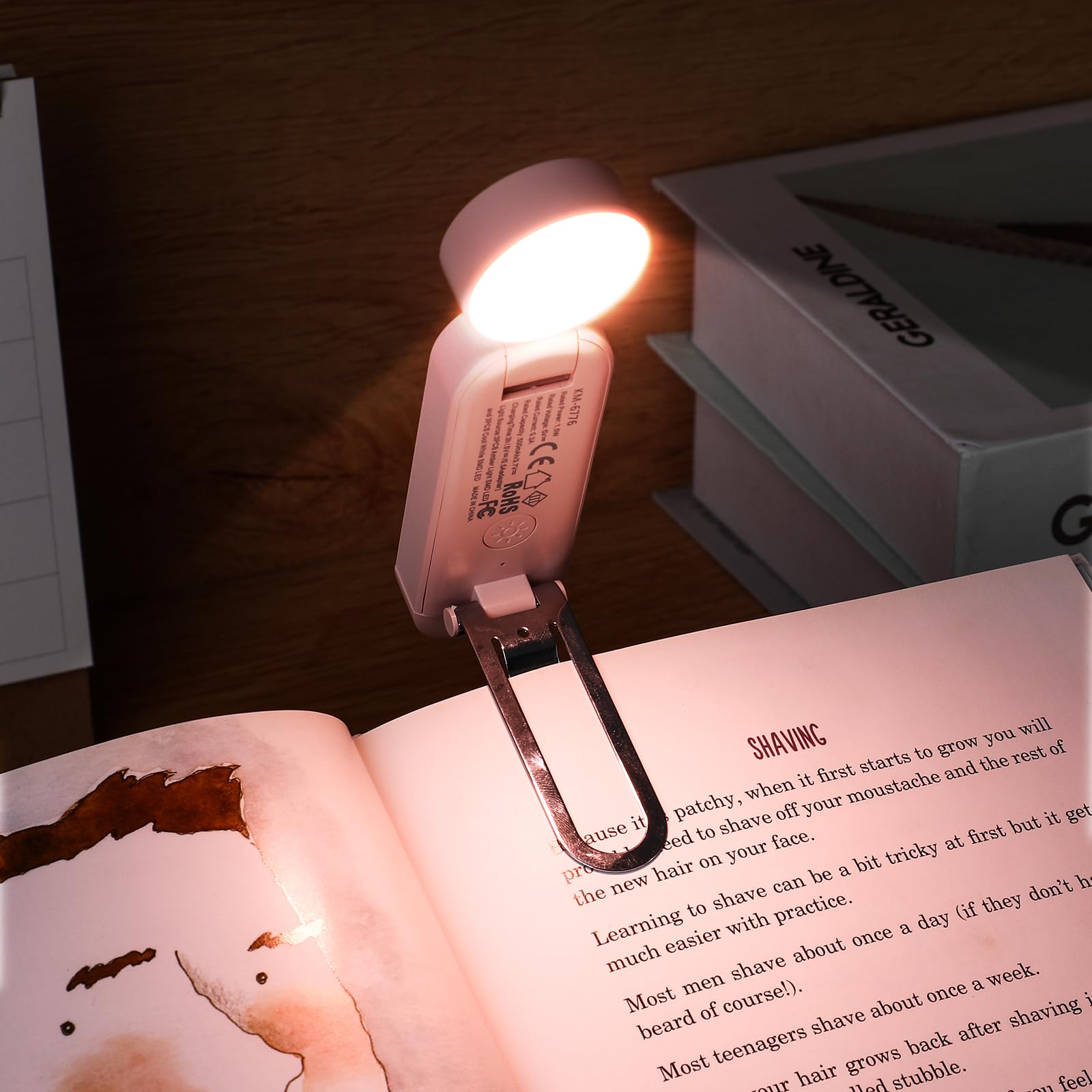 Vavofo Usb Rechargeable Book Light, Blue Light Blocking, Amber Light Clip On Bookmark Shaped Reading Light, Eye Care 6 Leds Book Light For Bookworms Reading In Bed With 9 Lighting Modes (Light Pink)