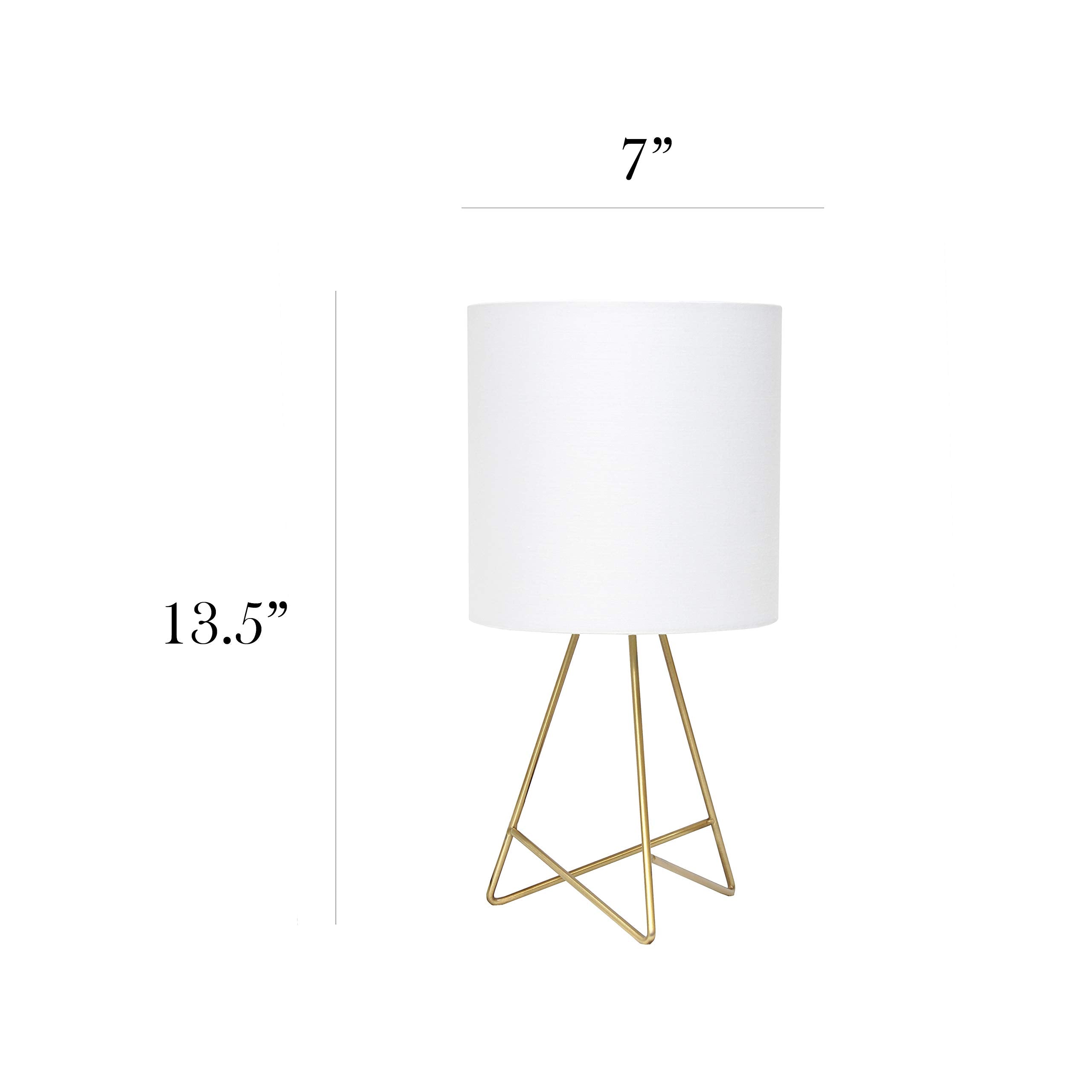 Simple Designs Lt2066-Gdw 13.5&quot; Down To The Wire Metal Table Lamp With Fabric Shade, Gold With White Shade