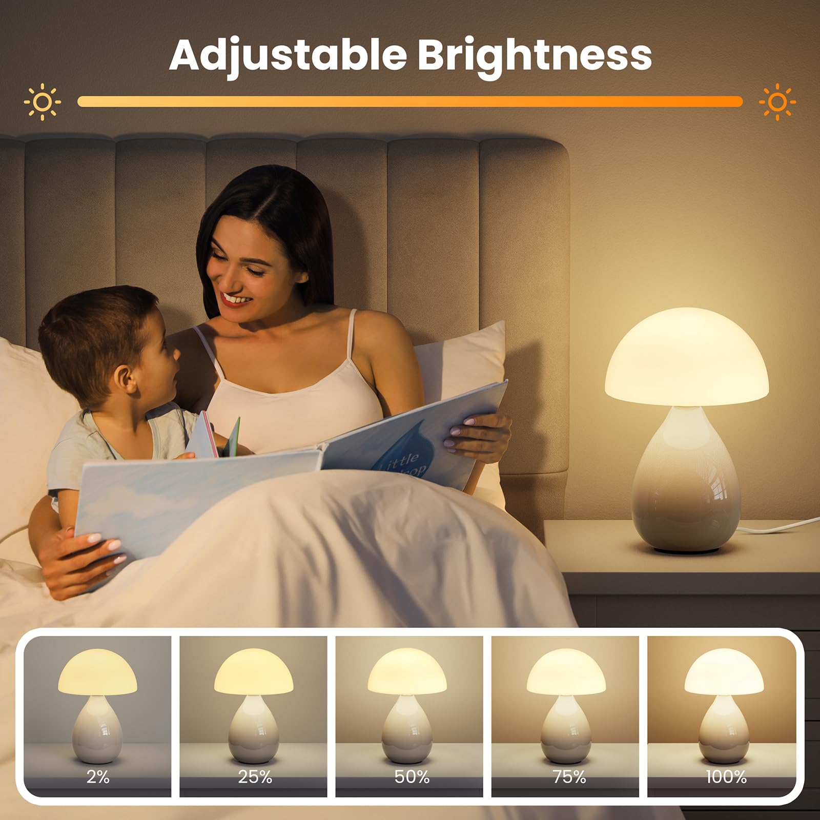 Vanbolon Mushroom Lamp Small Vintage Table Light, Mini Modern Lamp Bedside Nightstand Light, Small Light Dimmable For Bedroom, L