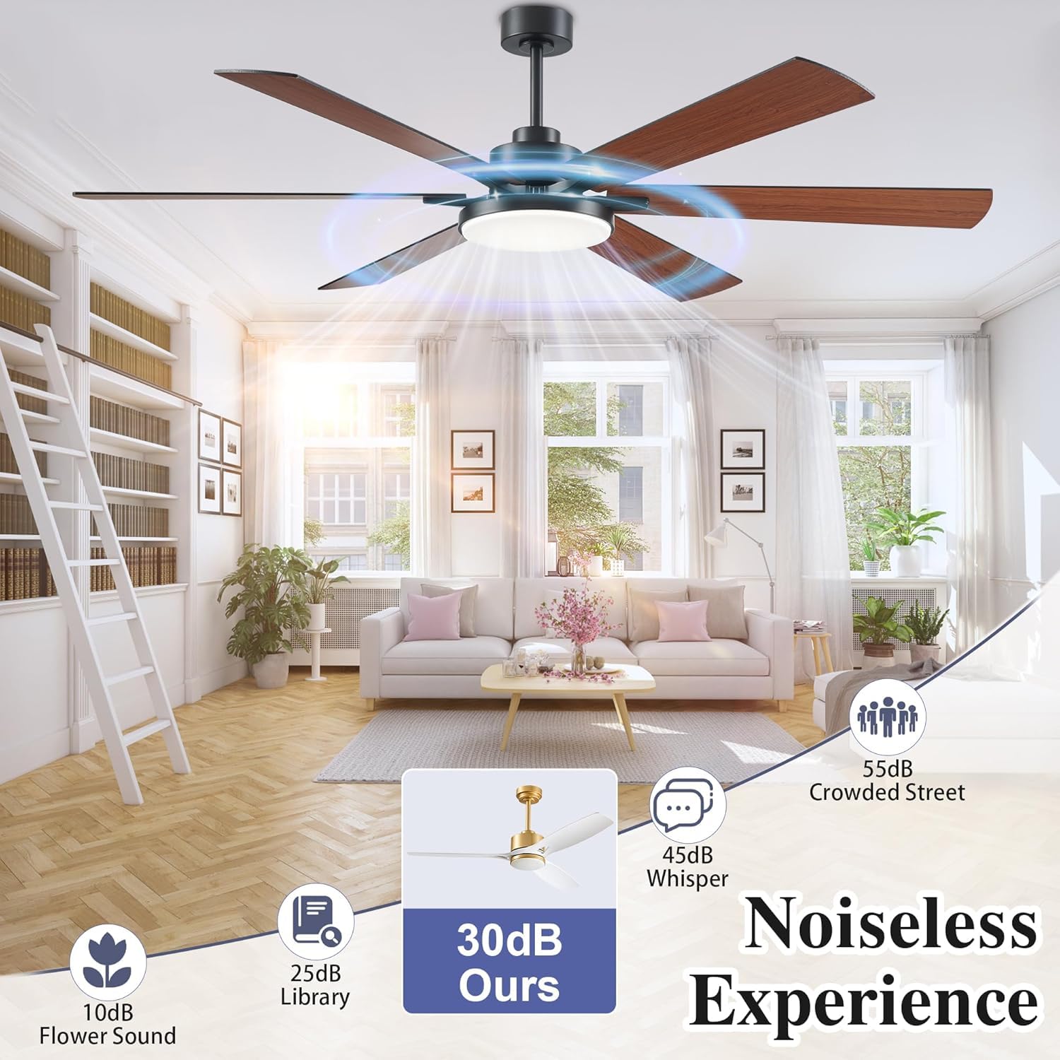 DIAMONDFORGE 72 inch Ceiling Fans with Lights and Remote Control,Indoor/Outdoor Low Profile Flush Mount Commercial Dimmable Reve