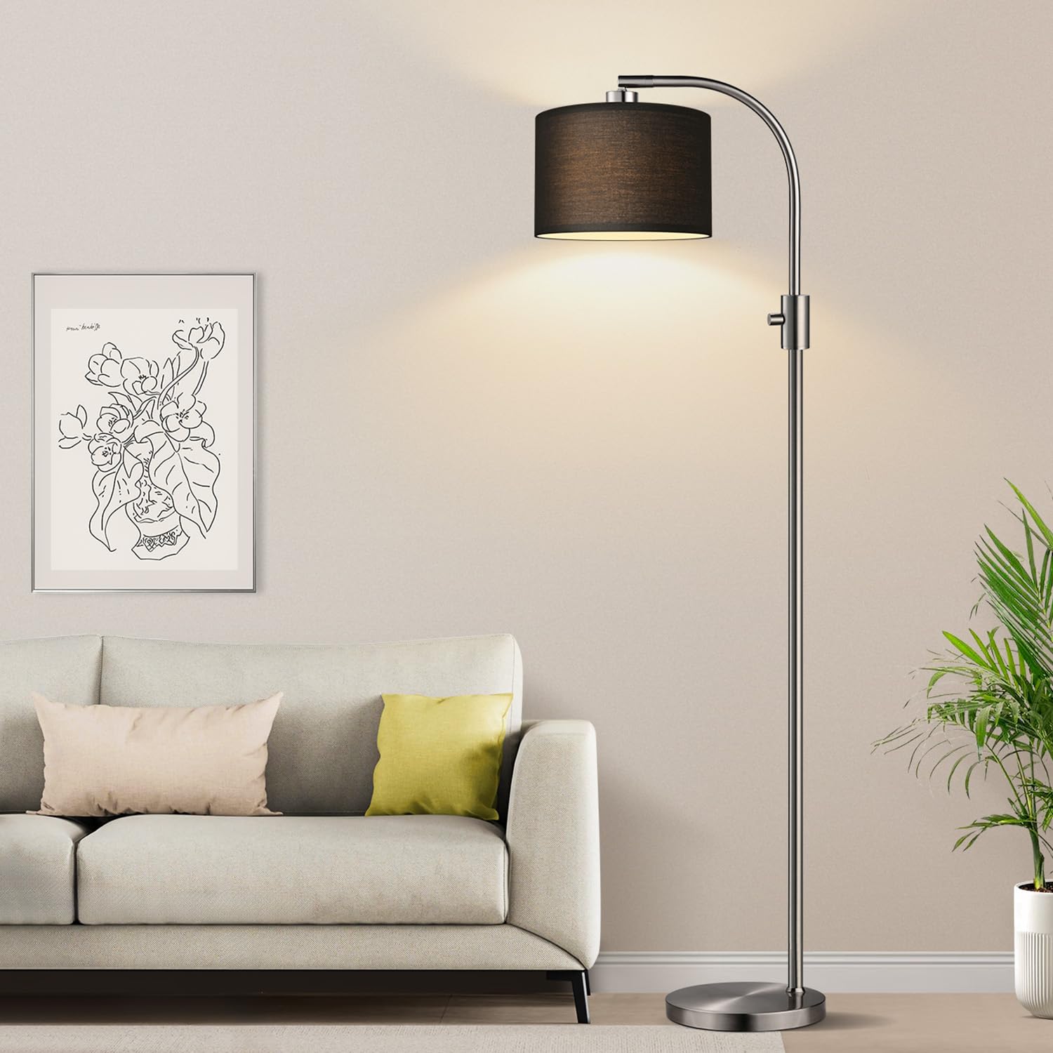 ?Upgraded? Dimmable Floor Lamp, 1200 Lumens Led Bulb Included, Brushed Nickel Arc Floor Lamps For Living Room Modern Standing La