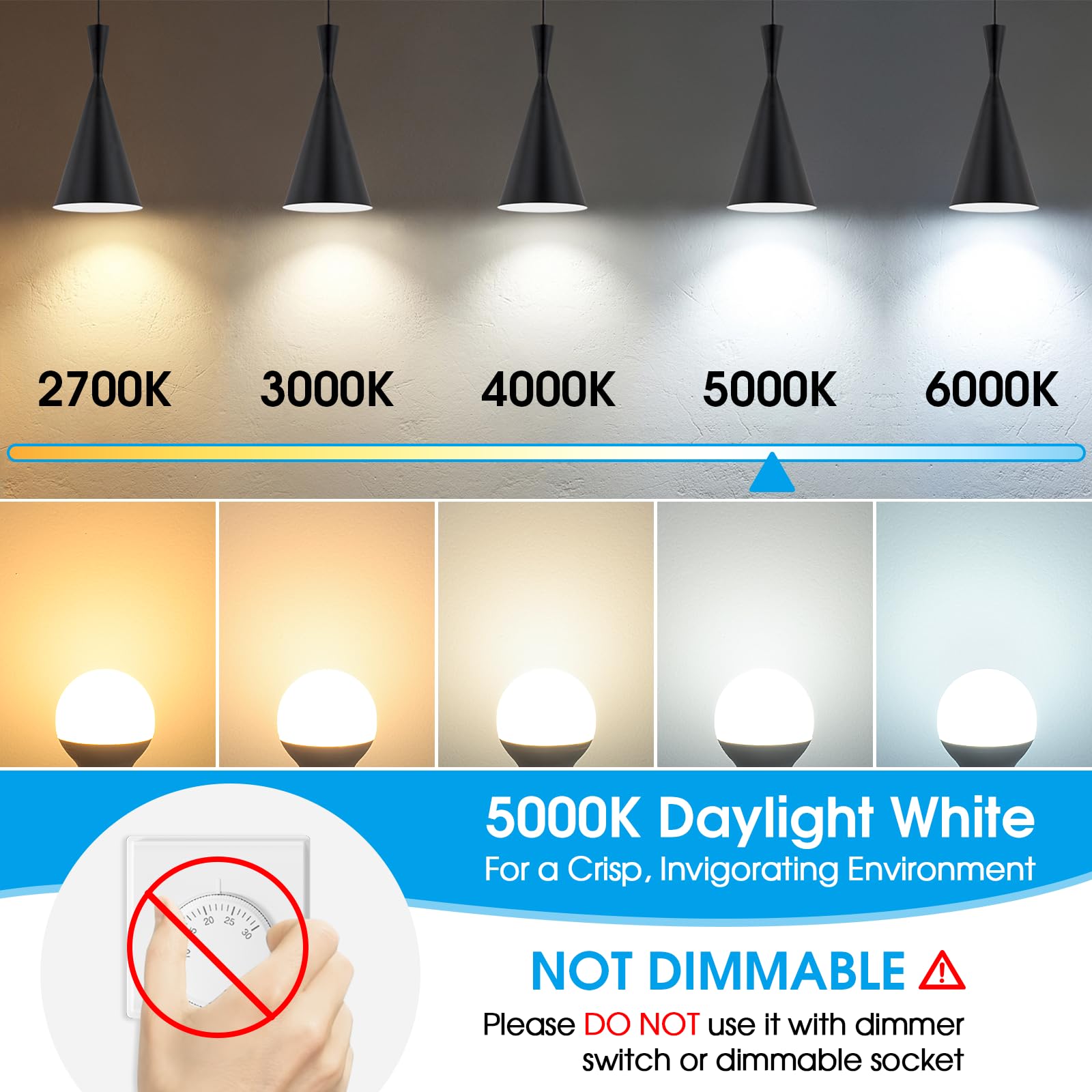 Maxvolador E12 Led 60W Equivalent Daylight White 5000K Ceiling Fan Bulbs, 600Lm Cri 85+ Small Base Candelabra Bulbs, 6W Non-Dimmable, Pack Of 12
