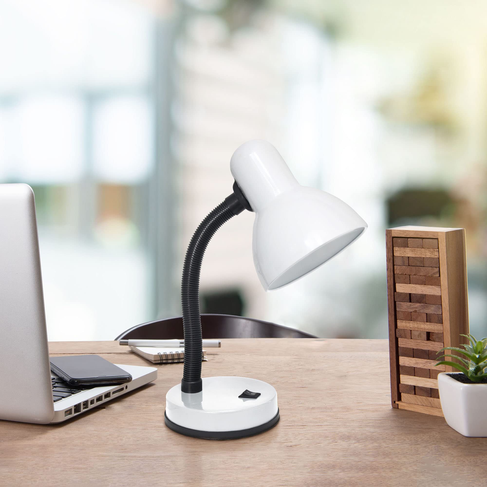 Creekwood Home 14.25&quot; Metal Desk Lamp With Gooseneck & Bowl Shade - White Task Lighting