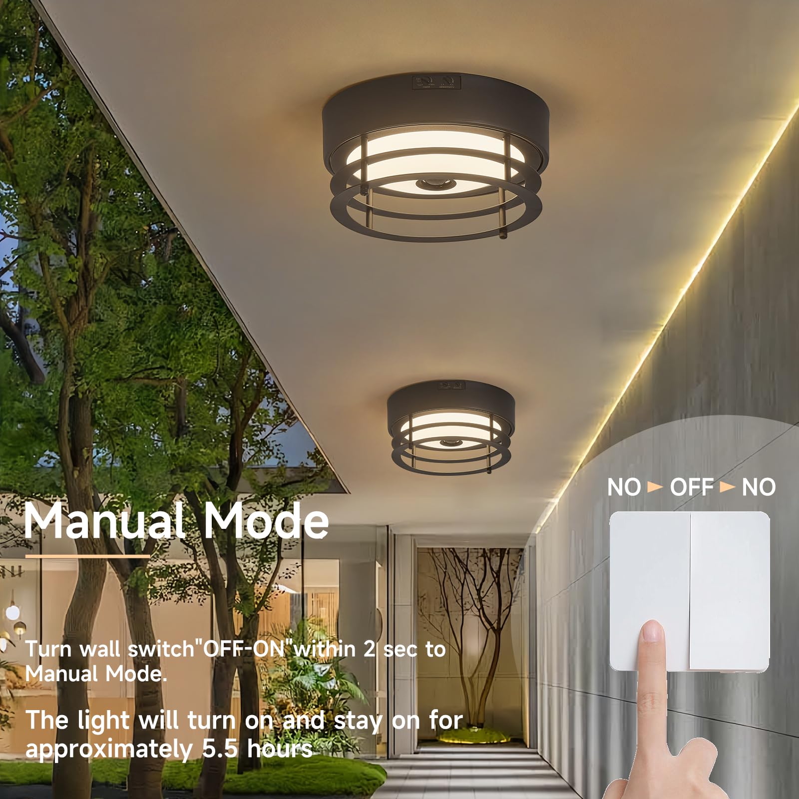 Yisuro Outdoor Ceiling Light With Motion Sensor Flush Mount Farm House Porch Light Ceiling Mount Led Light Fixture - Adjustable