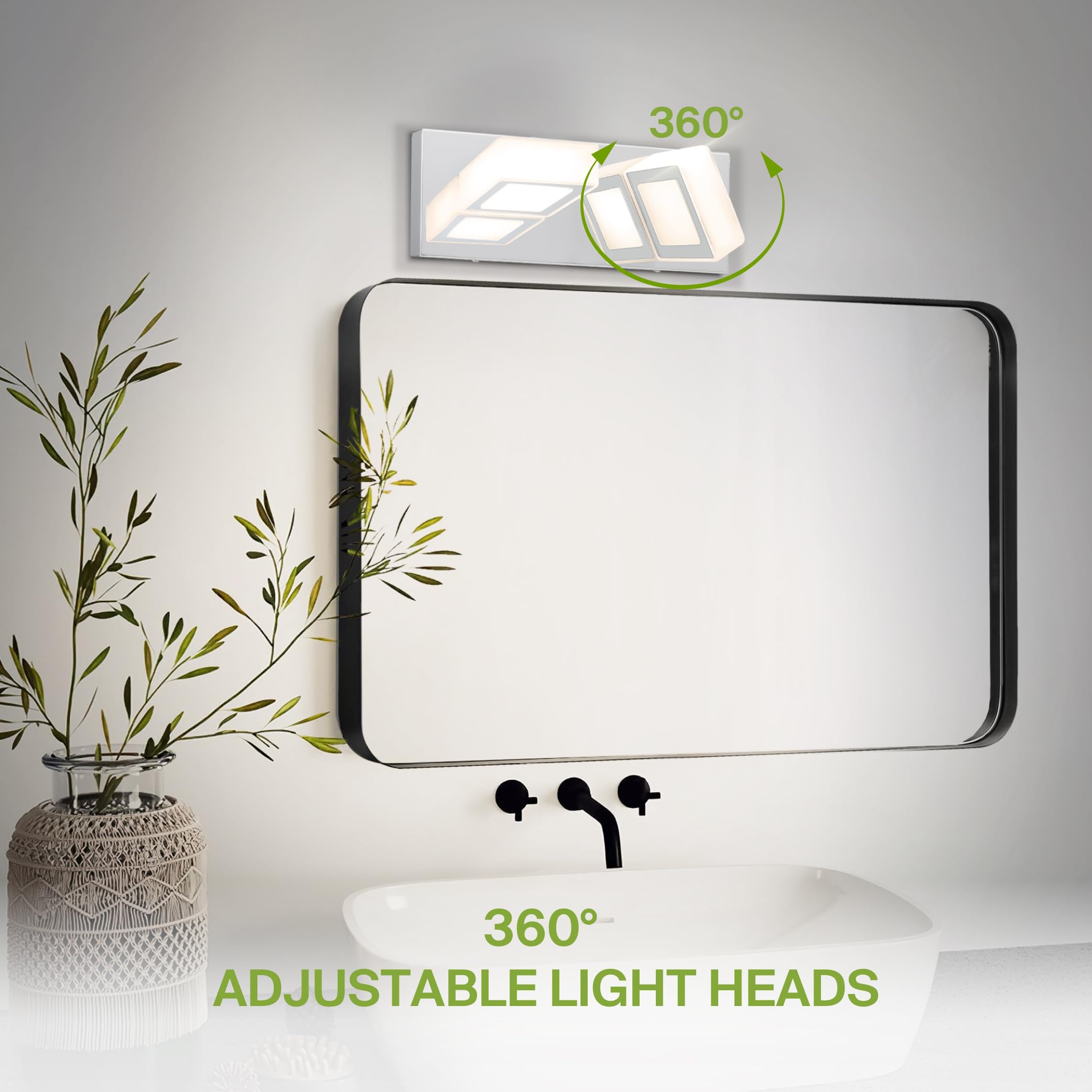 ASD LED Bathroom Vanity Light Fixture, 2-Light, Dimmable, 2700-6000K, Chrome, Model A-LVF25M-2D12CH-4p,