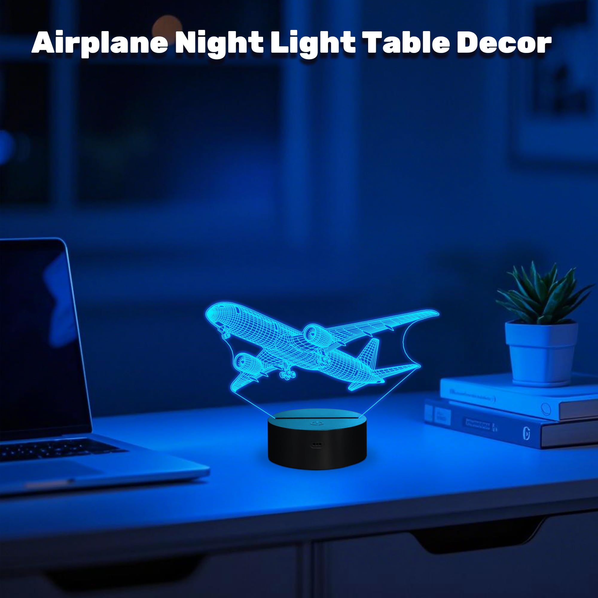 Anywin Airplane Gifts for Men, 3D Plane Night Light with Remote Control, 16 Colors Timer & Dimmable - Airliner Lamp for Office D