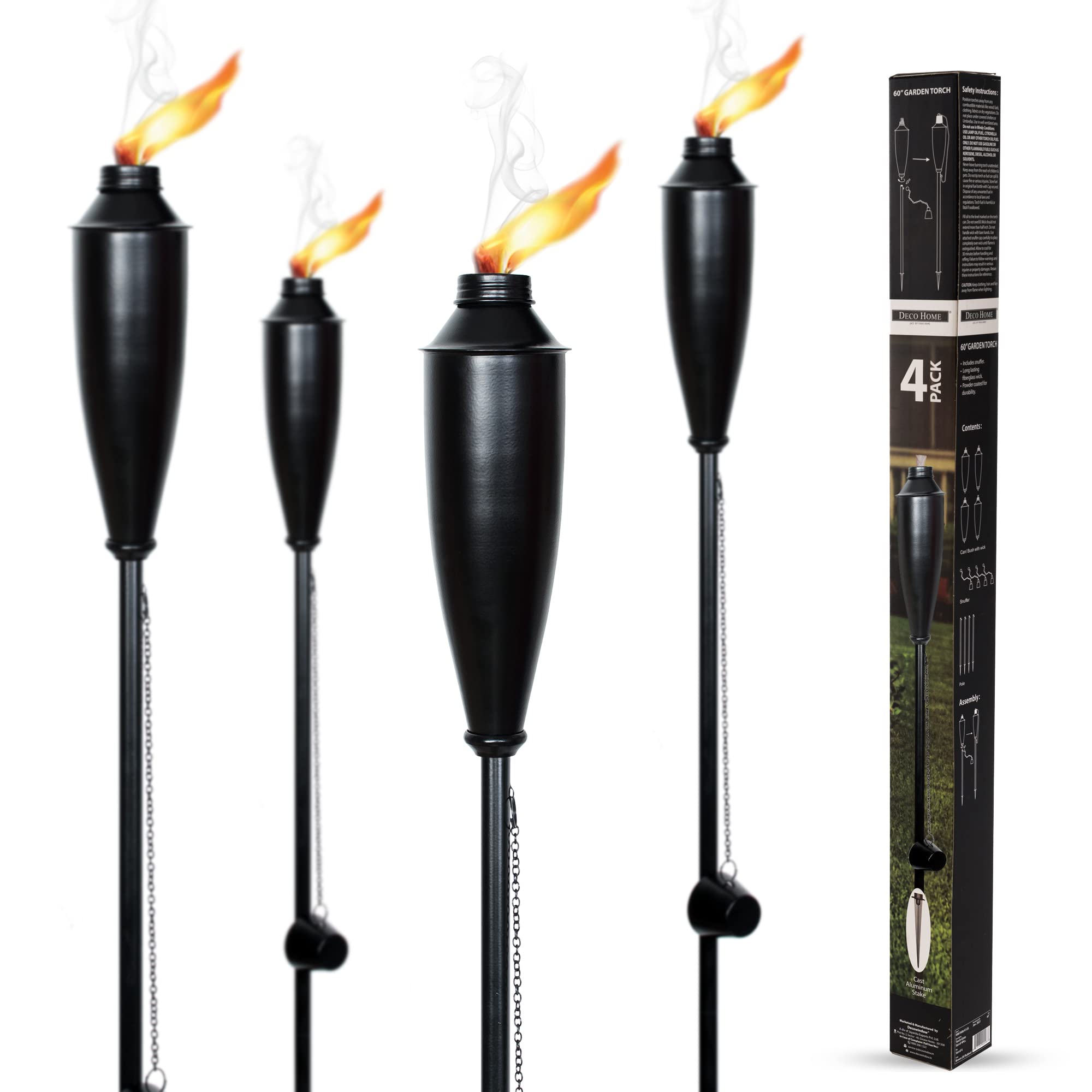 Deco Window Garden Torch Pack of 4 Citronella Metal Torches 60in Black