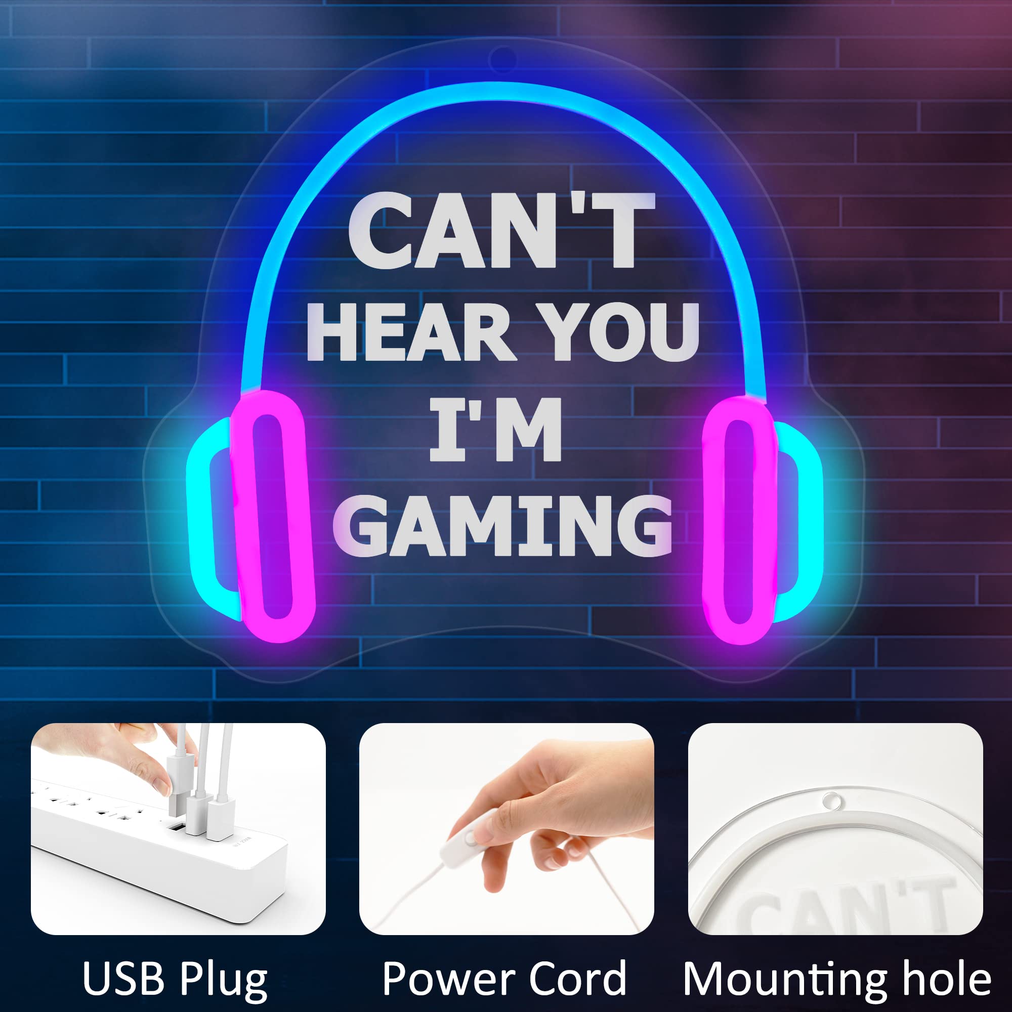 YuanDian Gamer Neon Sign, Cant Hear You Im Gaming LED Neon Lights for Game Room Wall Decor, Gift Ideas for Boys Gamers Nephew