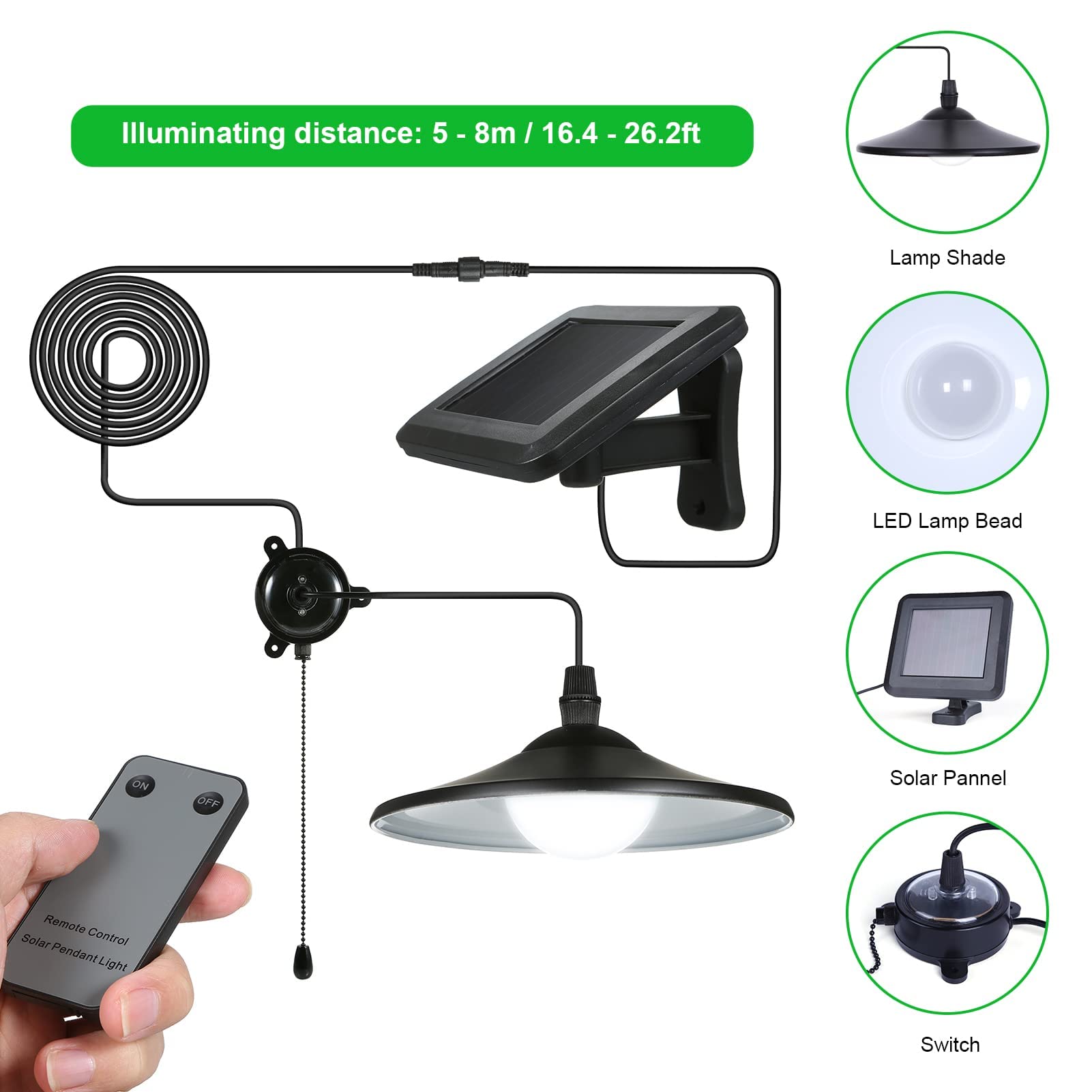 Lixada Solar Pendant Light Outdoor Indoor Hanging Light Led Shed Light Waterproof Pendant Lamp With Remote Control & Pull Cord For Garden Yard Patio Balcony Landscape Home Decoration