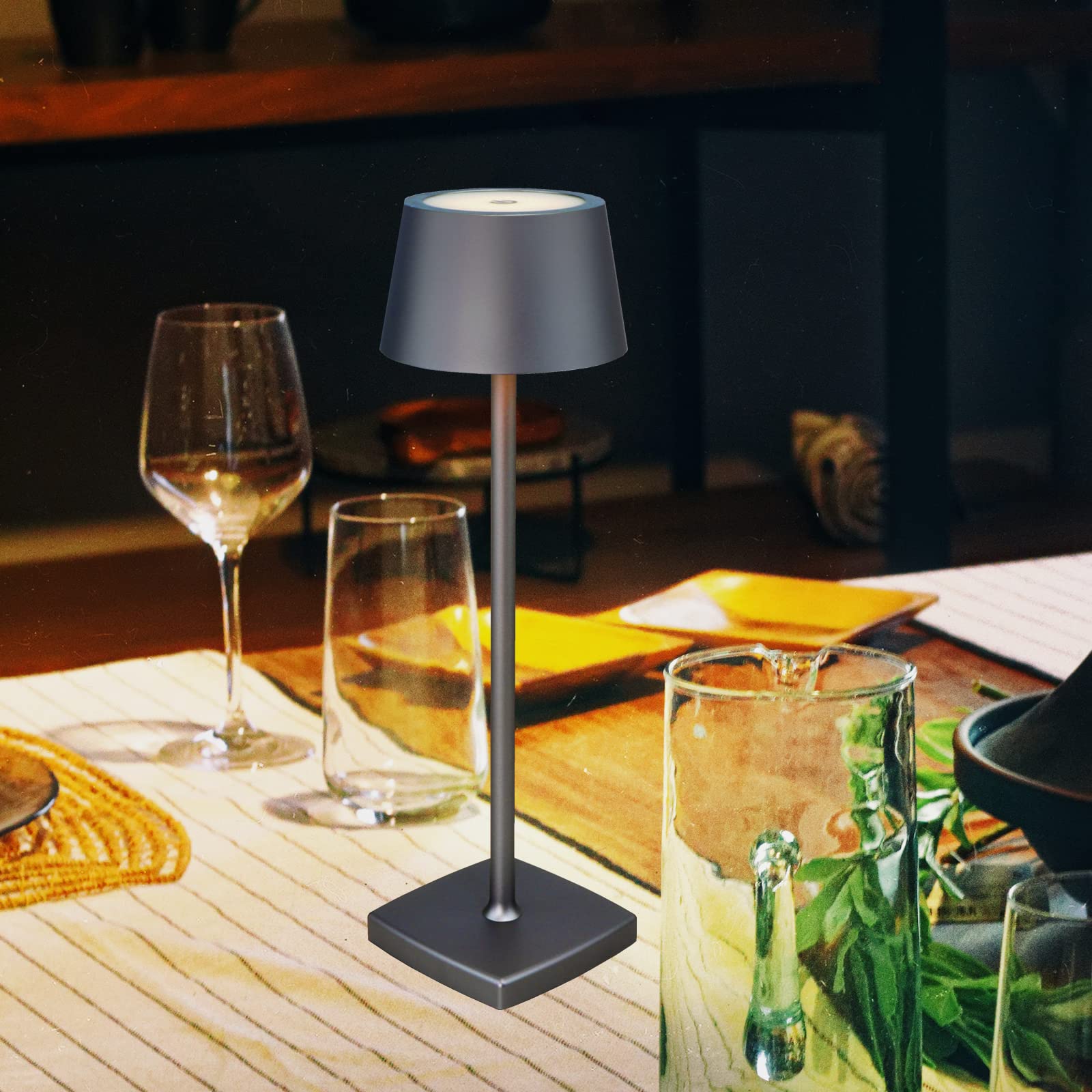 Amhshkou Rechargeable Led Cordless Table Lamps, Aluminum, Dimmable,Suitable For Indoor And Outdoor Lighting Grey