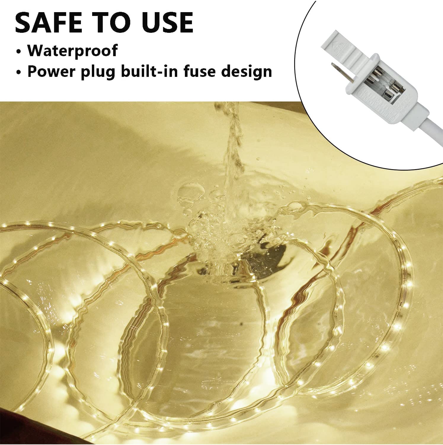 SURNIE LED Rope Lights Outdoor Waterproof 50ft Warm White Flexible 110V, Model SR11102-15-WW-NA