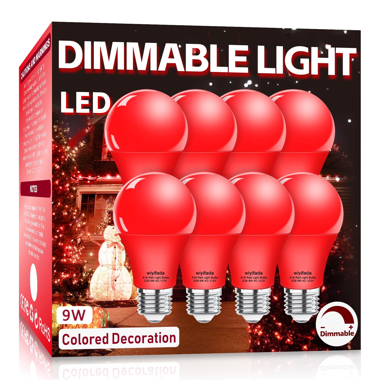 Wiyifada Led A19 Red Light Bulb 8 Pack, 9W E26 Base For Home, Porch & Party Decoration