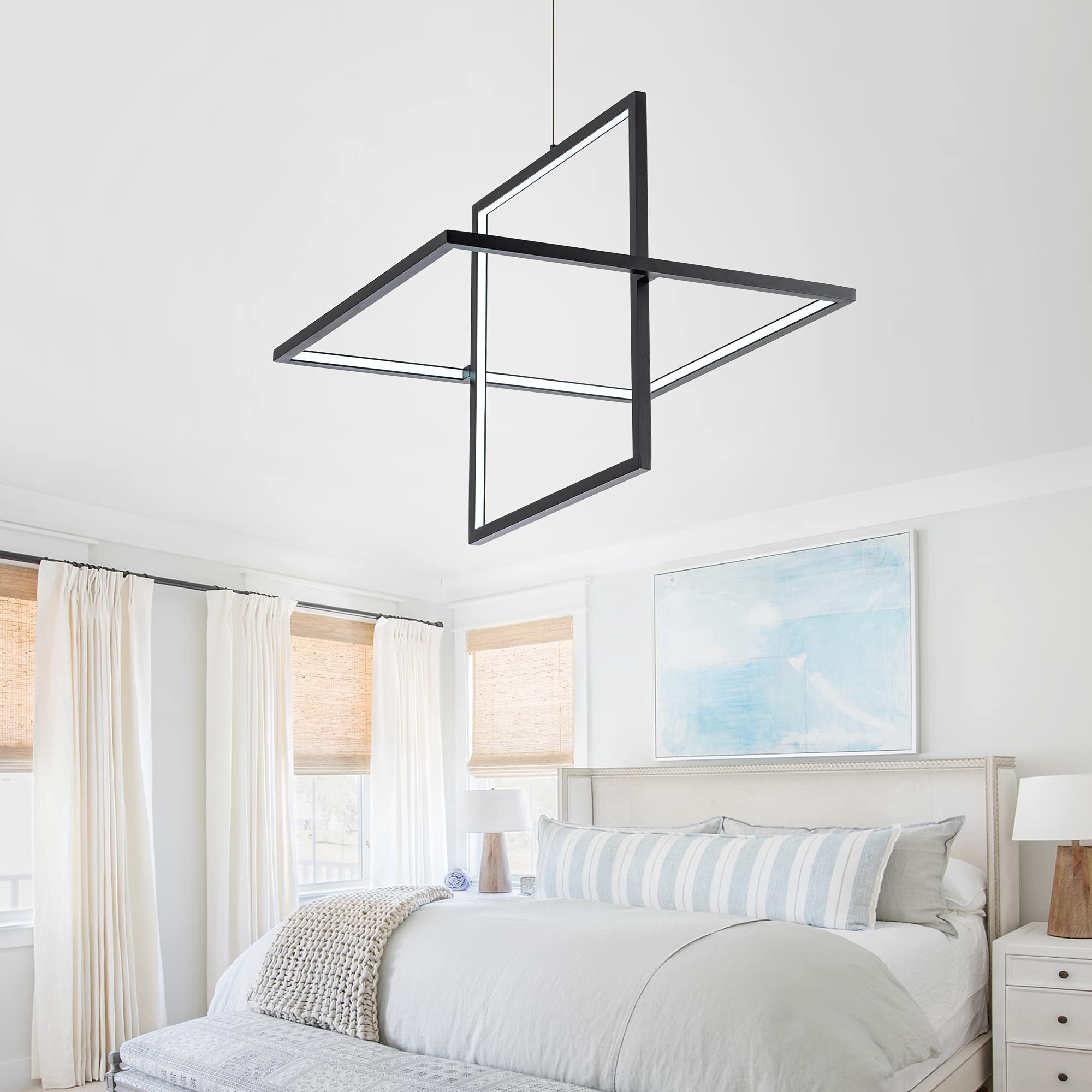 SUNMOO Modern LED Chandelier, Dimmable Square Pendant Light, 65W, 6000K Cool Light, Ideal for Living Room, Dining, Bedroom, Kitchen