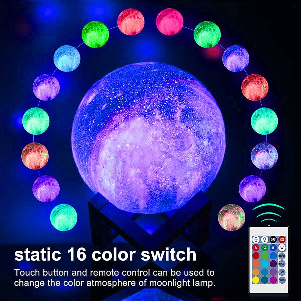 Himalayan Glow Kids Night Galaxy Lamp 5.9-inch 16 Colors LED 3D Star Moon Light with Wood Stand, Remote & Touch Control USB Rech