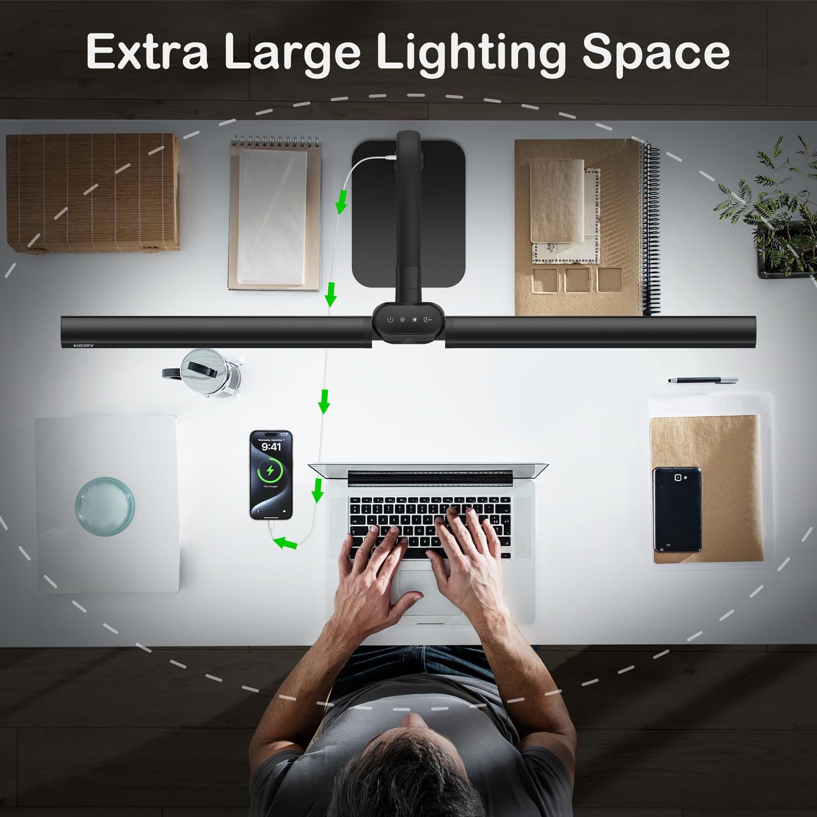 Desk Lamp With Usb Charging Port For Home Office 24W Architect Remote Base Dual Task Led Light Modern 5 Color Modes Dimmable Adj