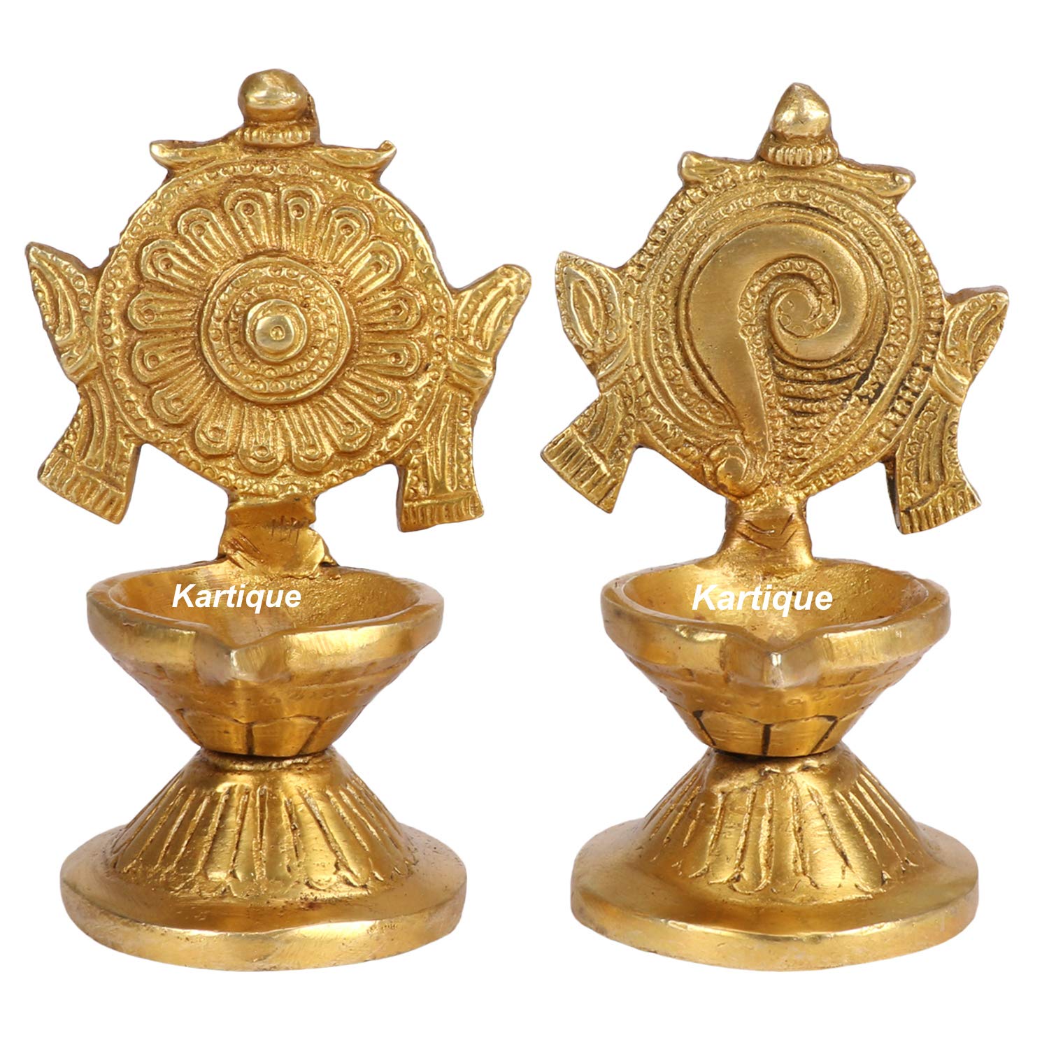 Kartique Brass Shankha-Chakra Arti Diya (Gold_2.2 Inch X 2.2 Inch X 4.2 Inch)