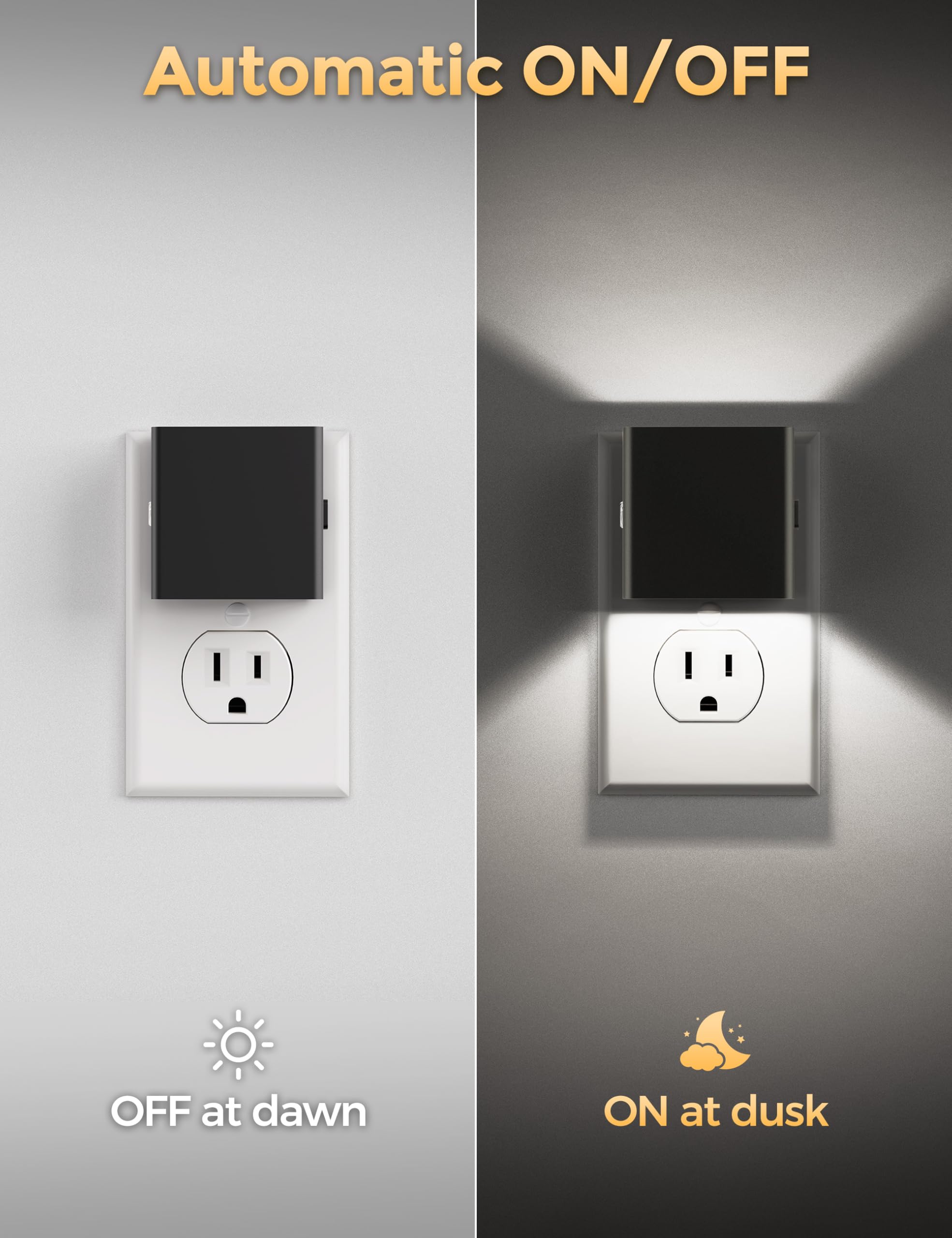 DORESshop LED Night Lights Plug into Wall 3 Level Brightness Dusk to Dawn Sensor 2 Pack White Plastic Model D-GY10603US-2
