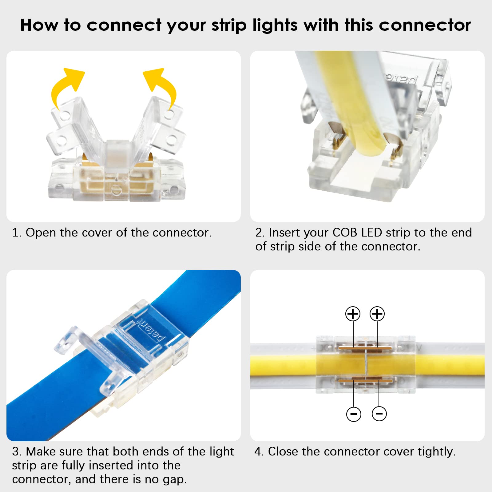 Rgbzone 12Pcs 2Pin 8Mm Cob Led Strip To Strip Connectors Unwired Gapless Solderless Extension Connection For 2Pin 8Mm Cob Led St