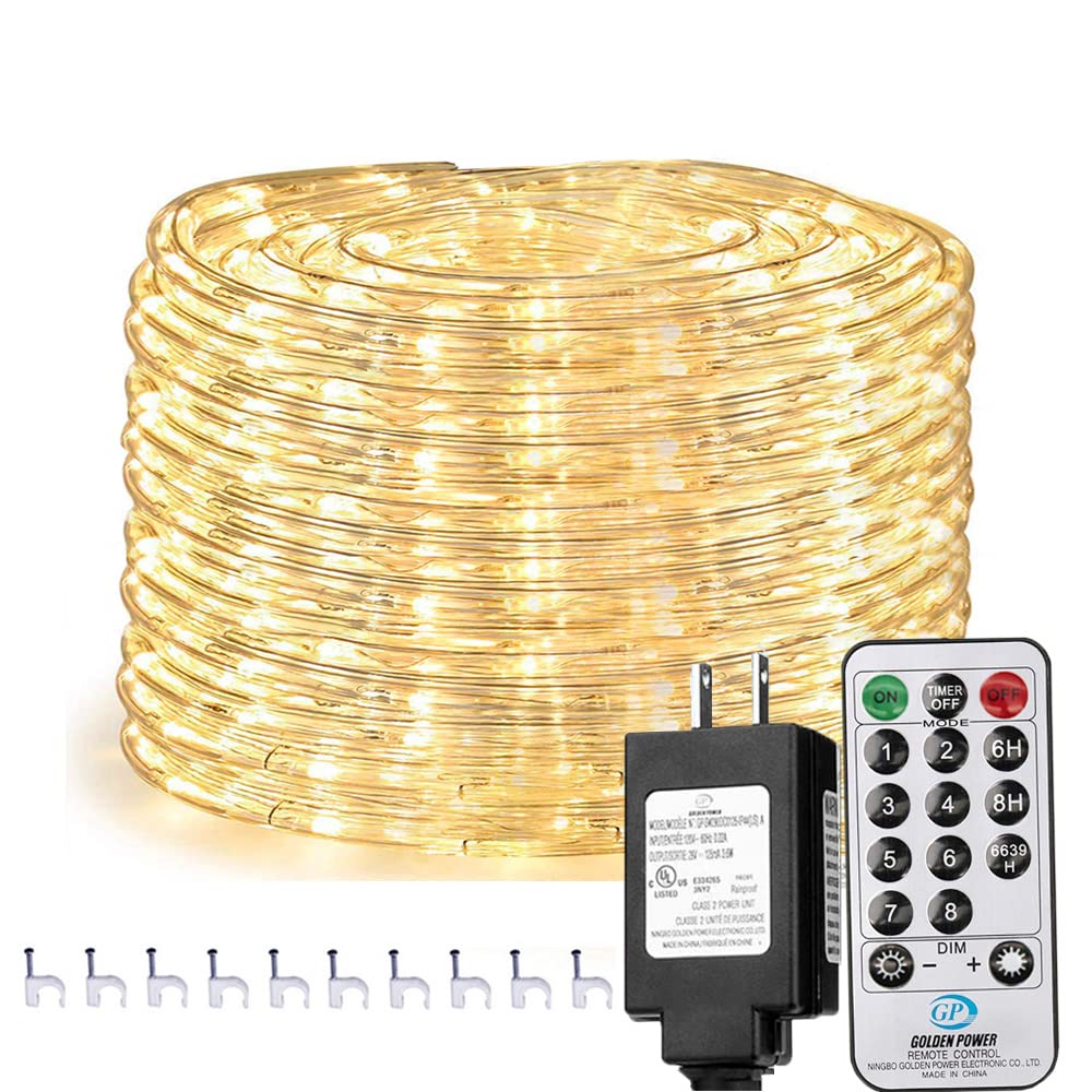 Solhice 75 Ft Led Rope Lights - Warm White, Waterproof, Remote Control, Timer For Outdoor/Indoor Decor