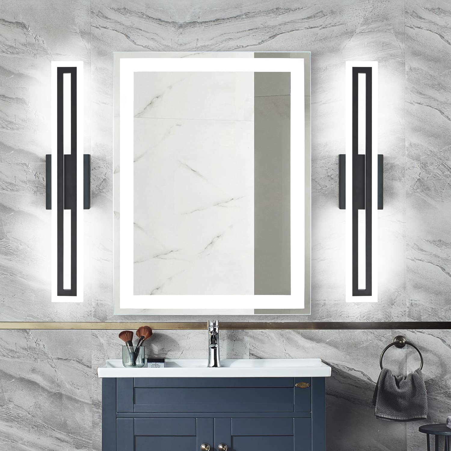SOLFART 24 Inch Black LED Vanity Light Fixture, Modern Bathroom Lighting, Acrylic, Model S8300-610mm-6000K
