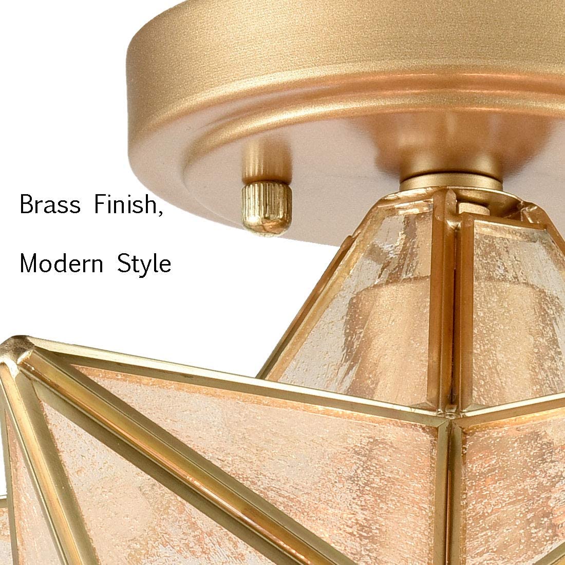 12-Inch Moravian Star Ceiling Light Brass Boho Moroccan Lamp With Seeded Glass Shade