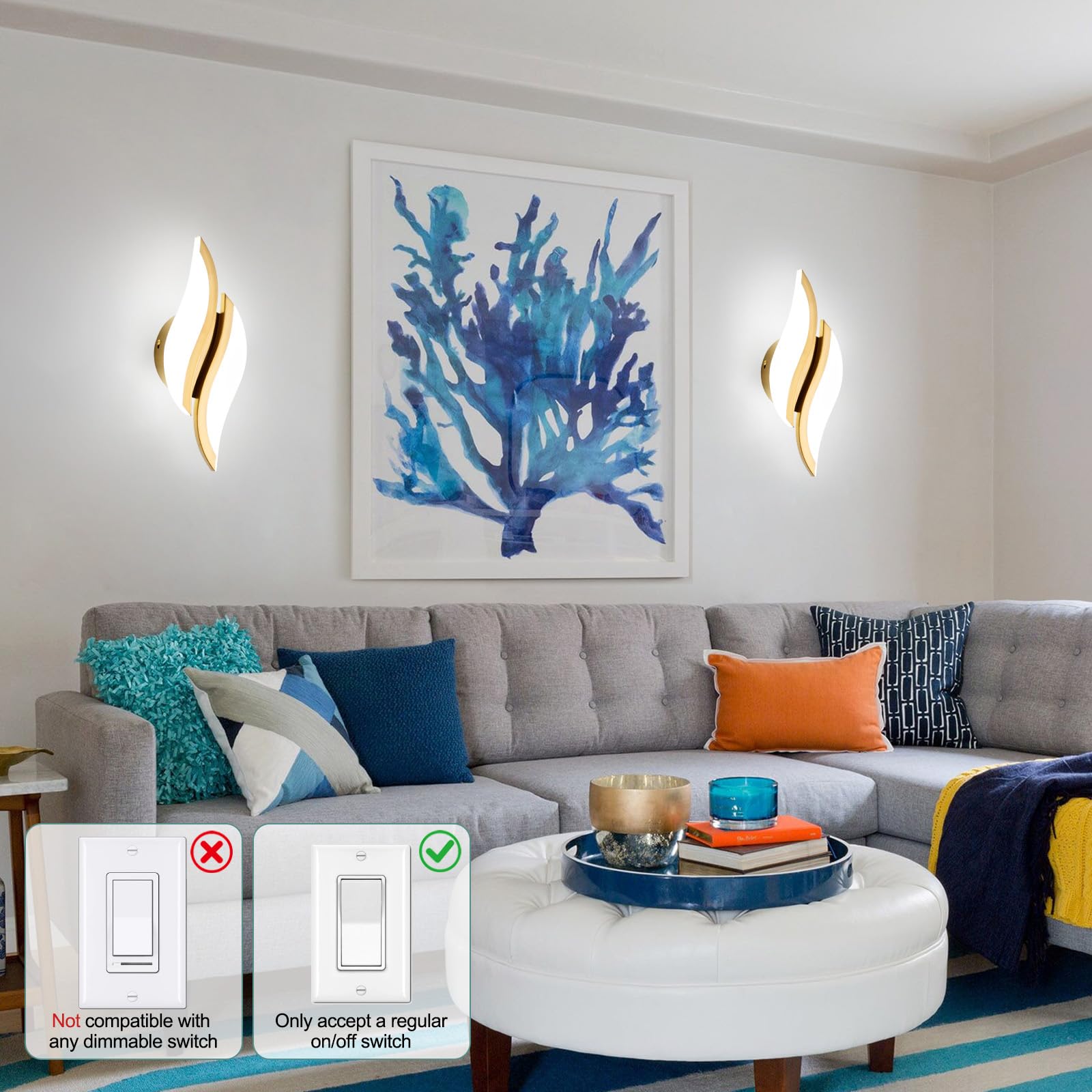 CANEOE Modern LED Wall Sconce, 6000K Cold White, Acrylic Light Fixture, Gold, 1 Pack, Model WL-YZ-C for Living Room, Bedroom, Bathroom