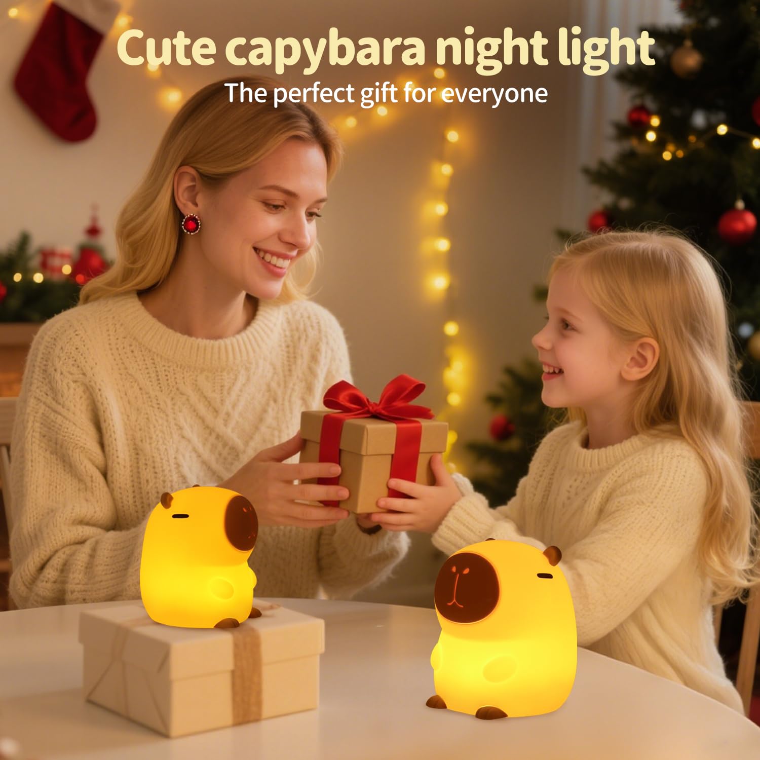 Daixinde Capybara Night Light, Cute Squishy Silicone Night Light for Kids, Long-Lasting Rechargeable, Tap to Adjust Brightness,
