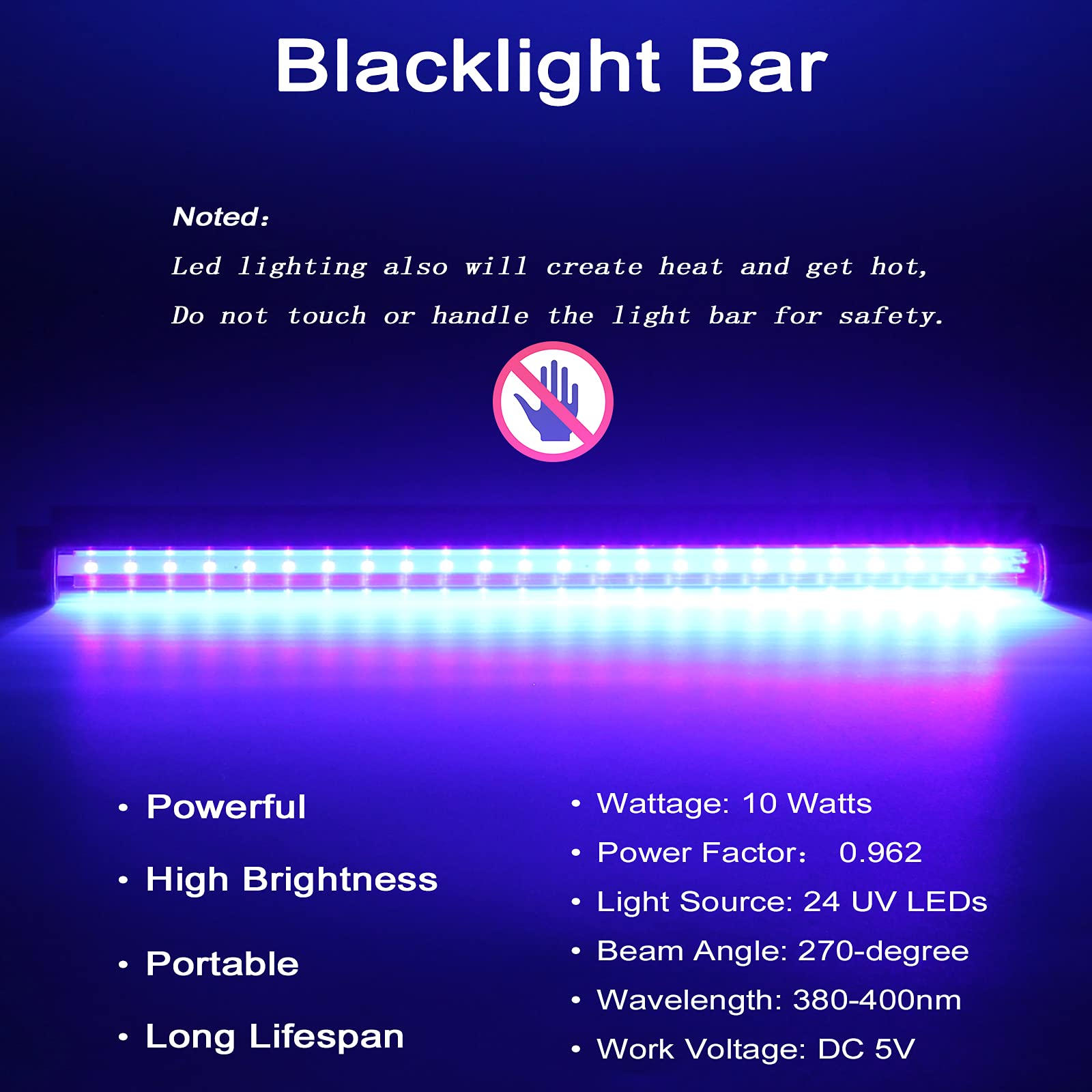 GREENIC LED Black Light Bar, 10W UV Tube, 1ft, 2 Count, Black, Model USB-T5-10W-2PACK, Ideal for Halloween, Body discomfort-reducingt,