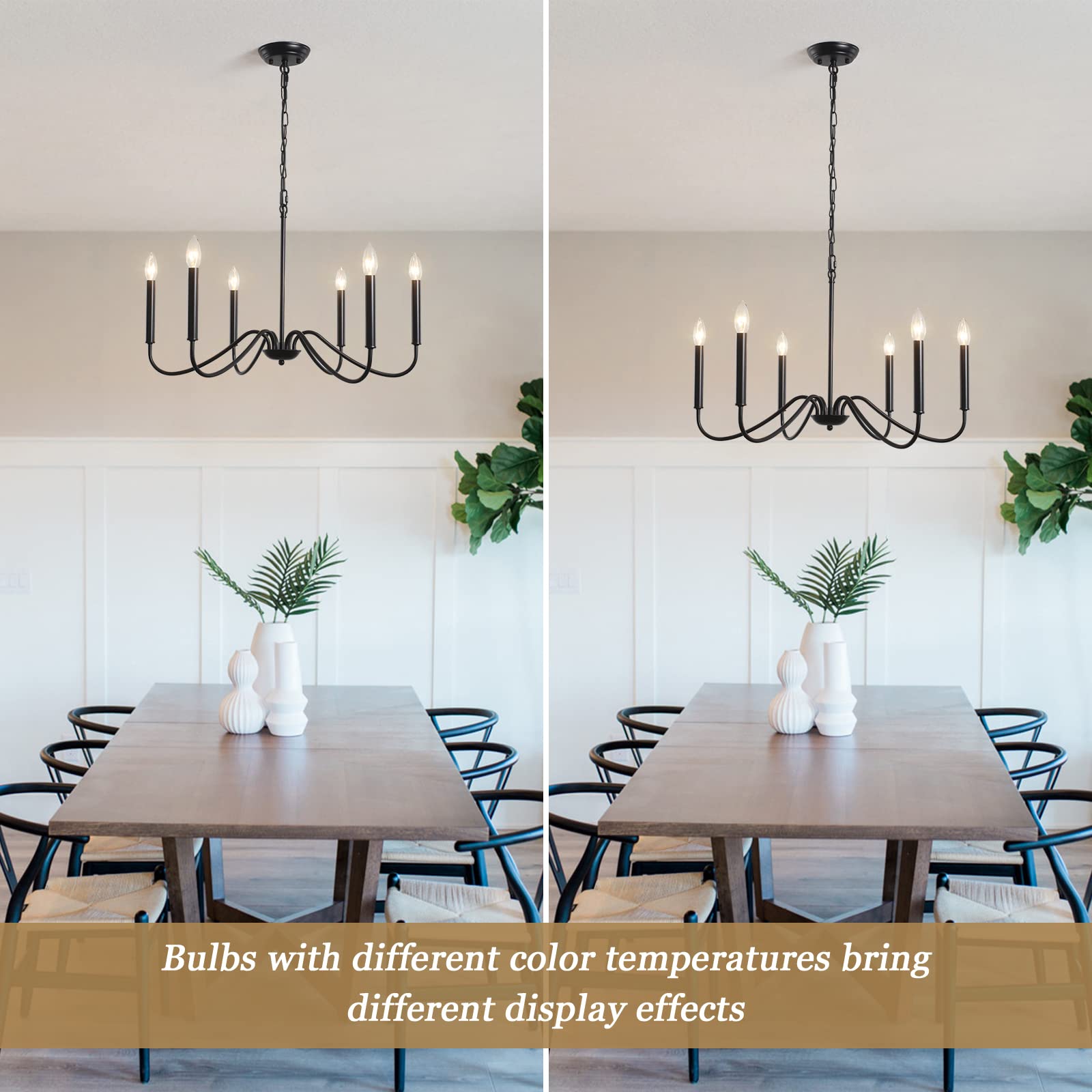 Generies Black Farmhouse Chandelier 6 Lights,Modern Industrial Iron Pendant Lighting, Classic Rustic Candle Ceiling Light Fixtur