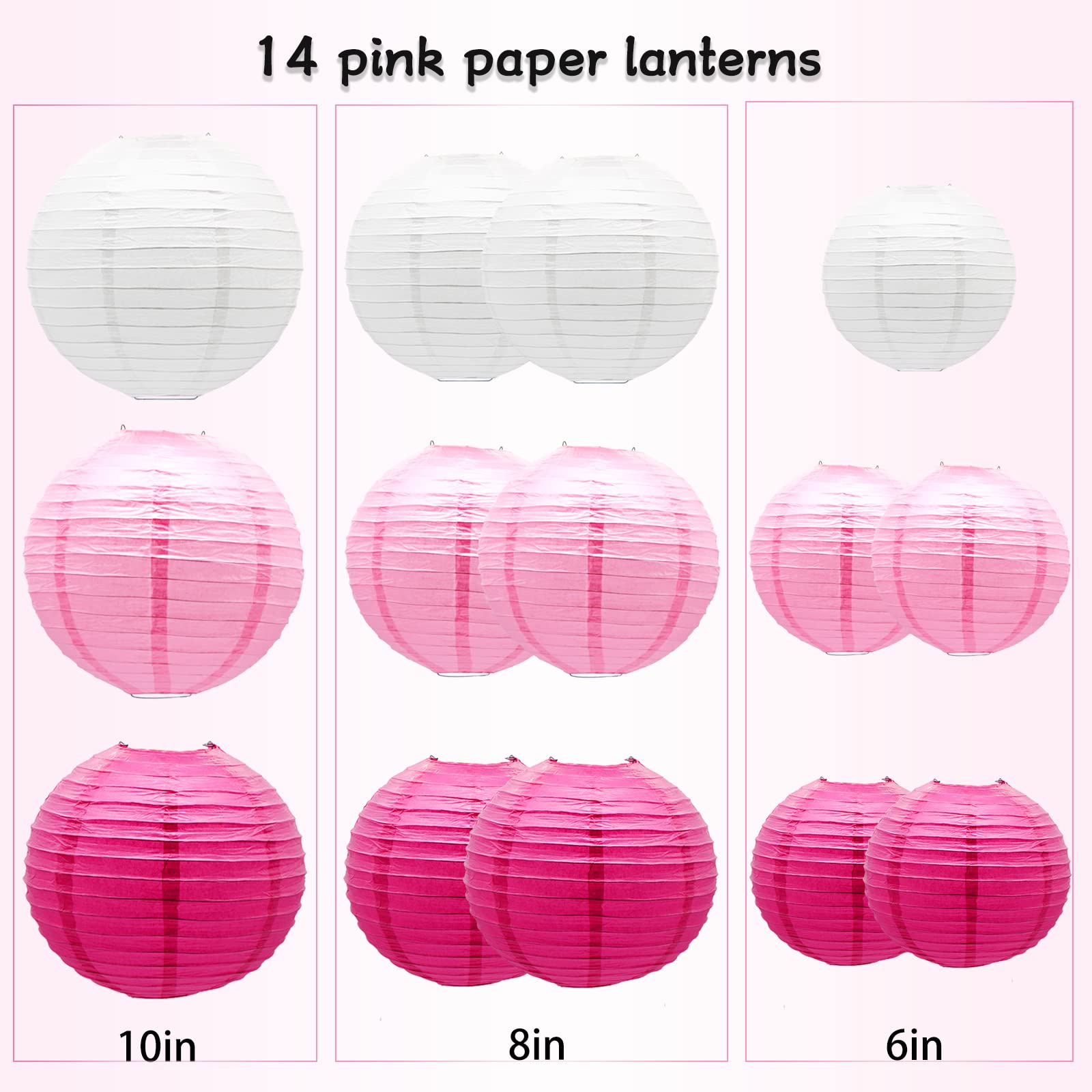 Round Chinese Paper Lanterns Decorative 15Pcs Wedding Birthday Party Valentine'S Day Baby Showers Decoration (Pink)